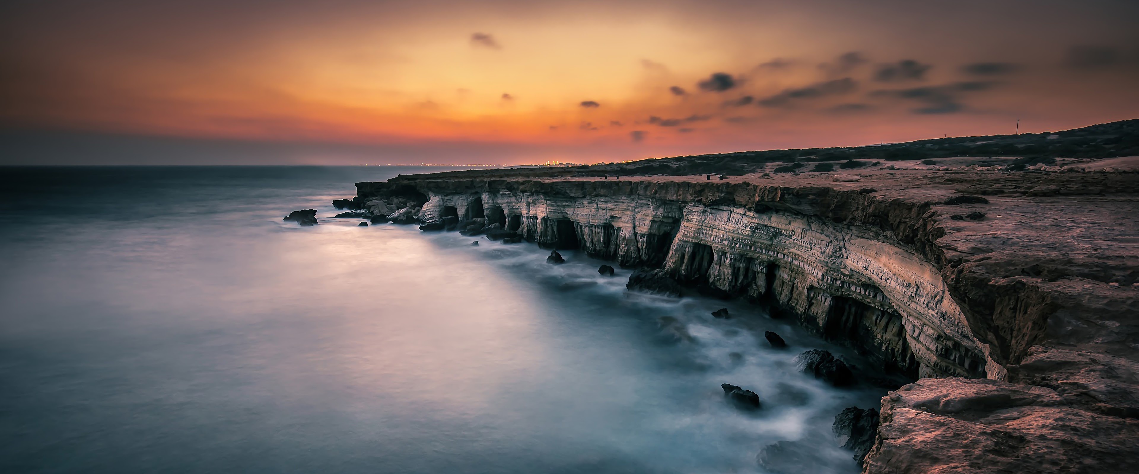 Cyprus Travels, Seascape sea sunset, Scenic beauty, Free download, 3840x1600 Dual Screen Desktop