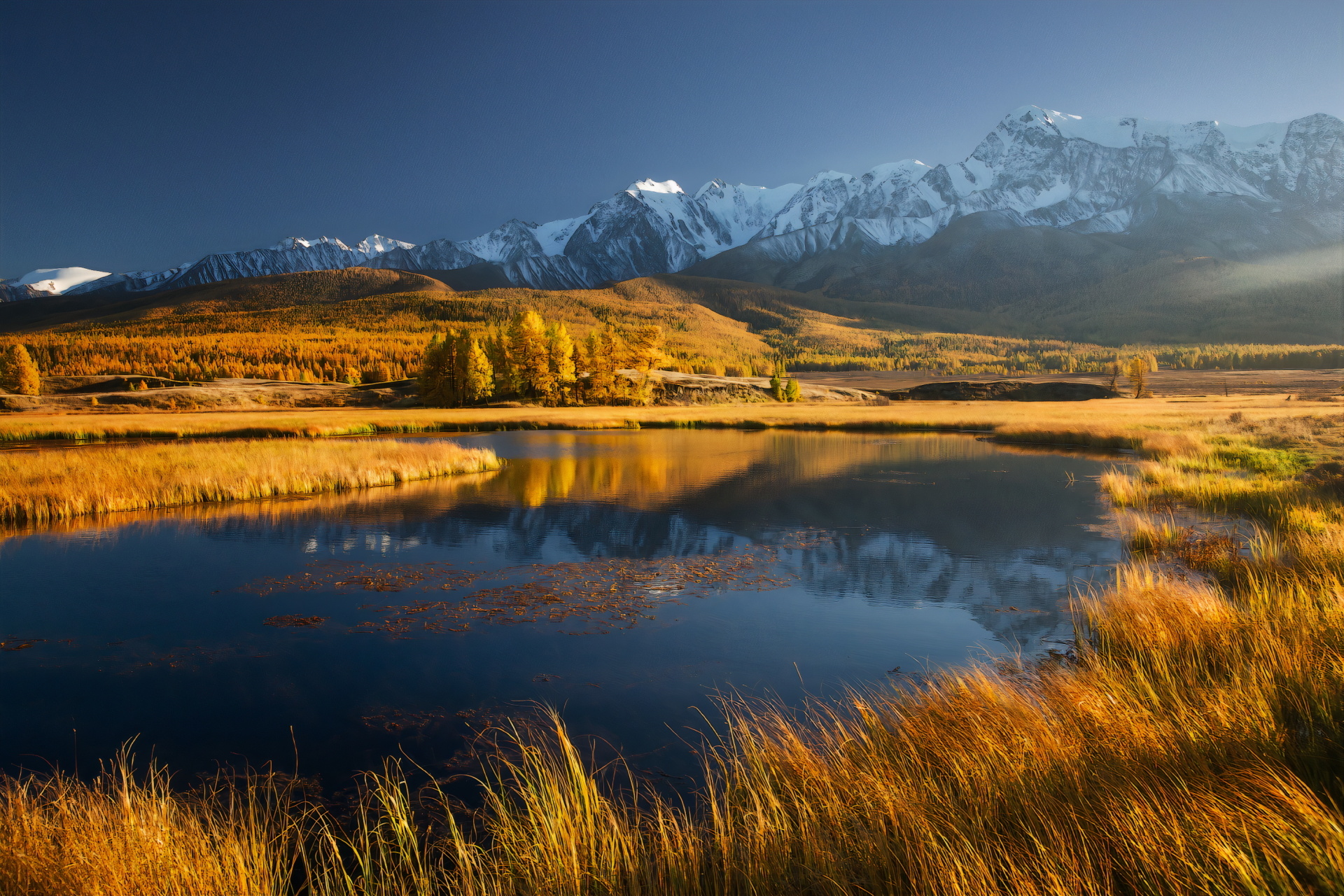 Altai Mountains, Dzhangyskol lake, Fall season, Mountain tranquility, 1920x1280 HD Desktop