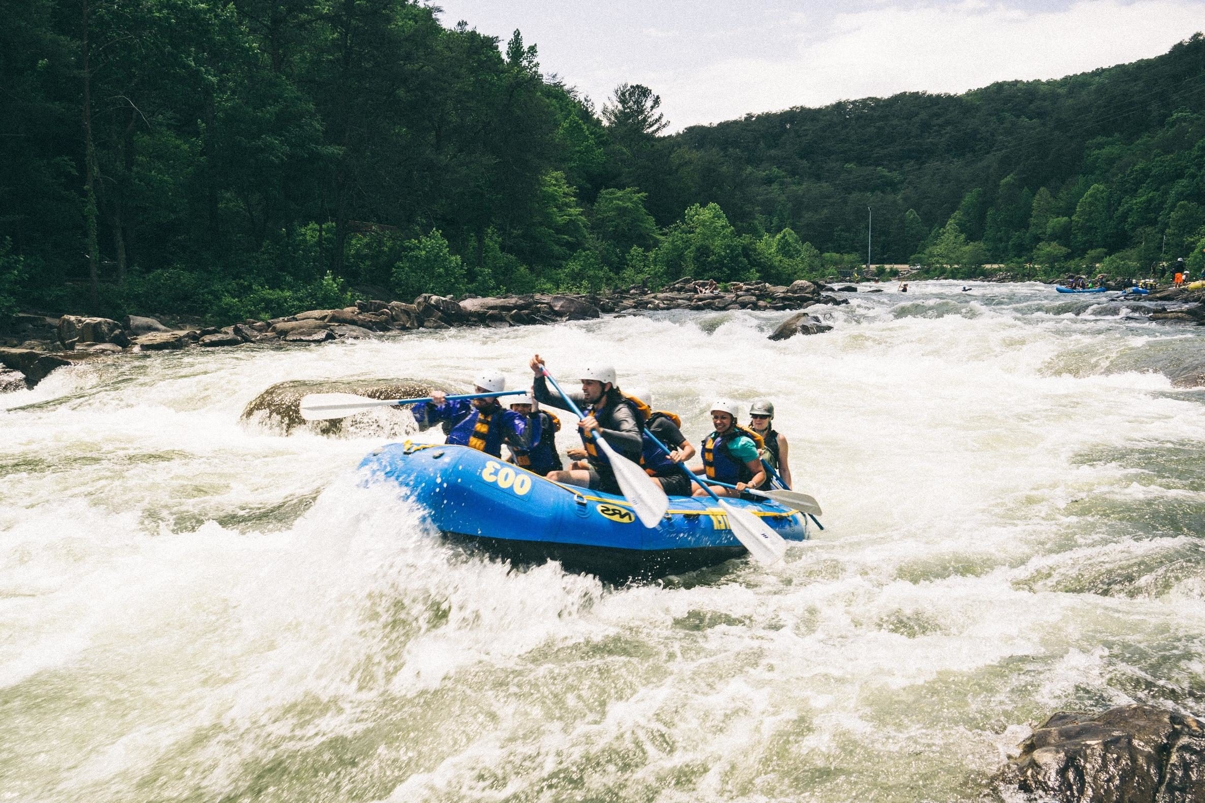 Rafting: A group of extreme tourists performs experienced maneuvering during the whitewater boating. 2380x1590 HD Wallpaper.