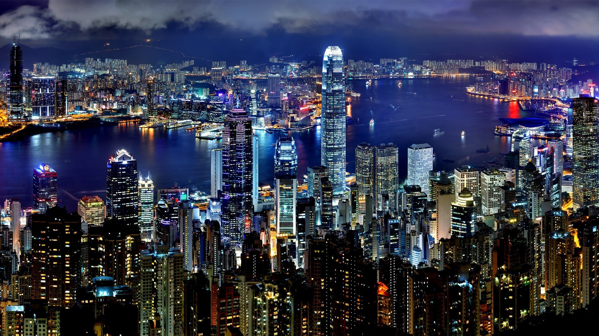 Hong Kong Skyline, Night lights scenery, Stunning visuals, KDE store, 1920x1080 Full HD Desktop