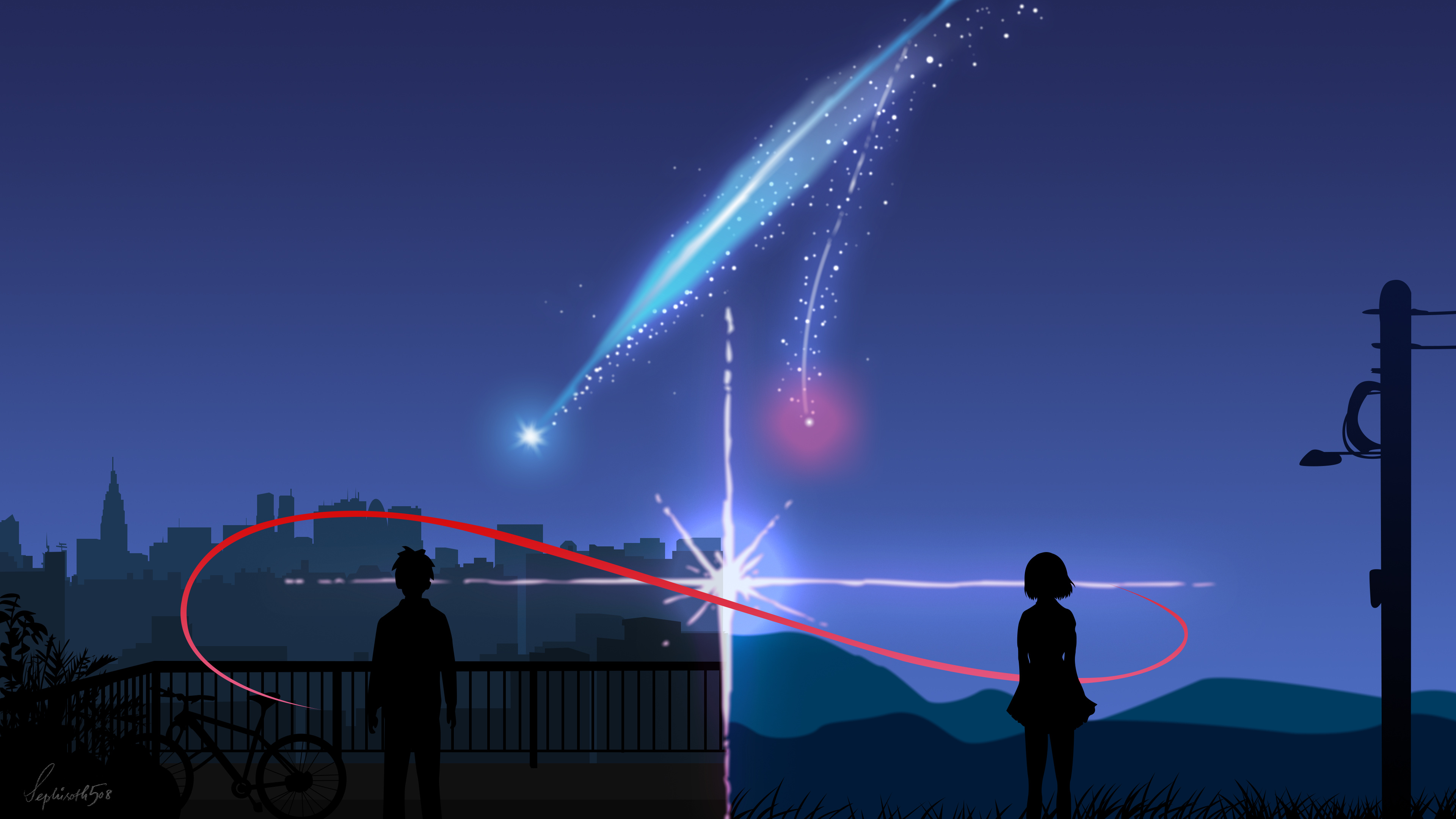 Makoto Shinkai, Your Name, Dual screen beauty, Mesmerizing visuals, 3840x2160 4K Desktop
