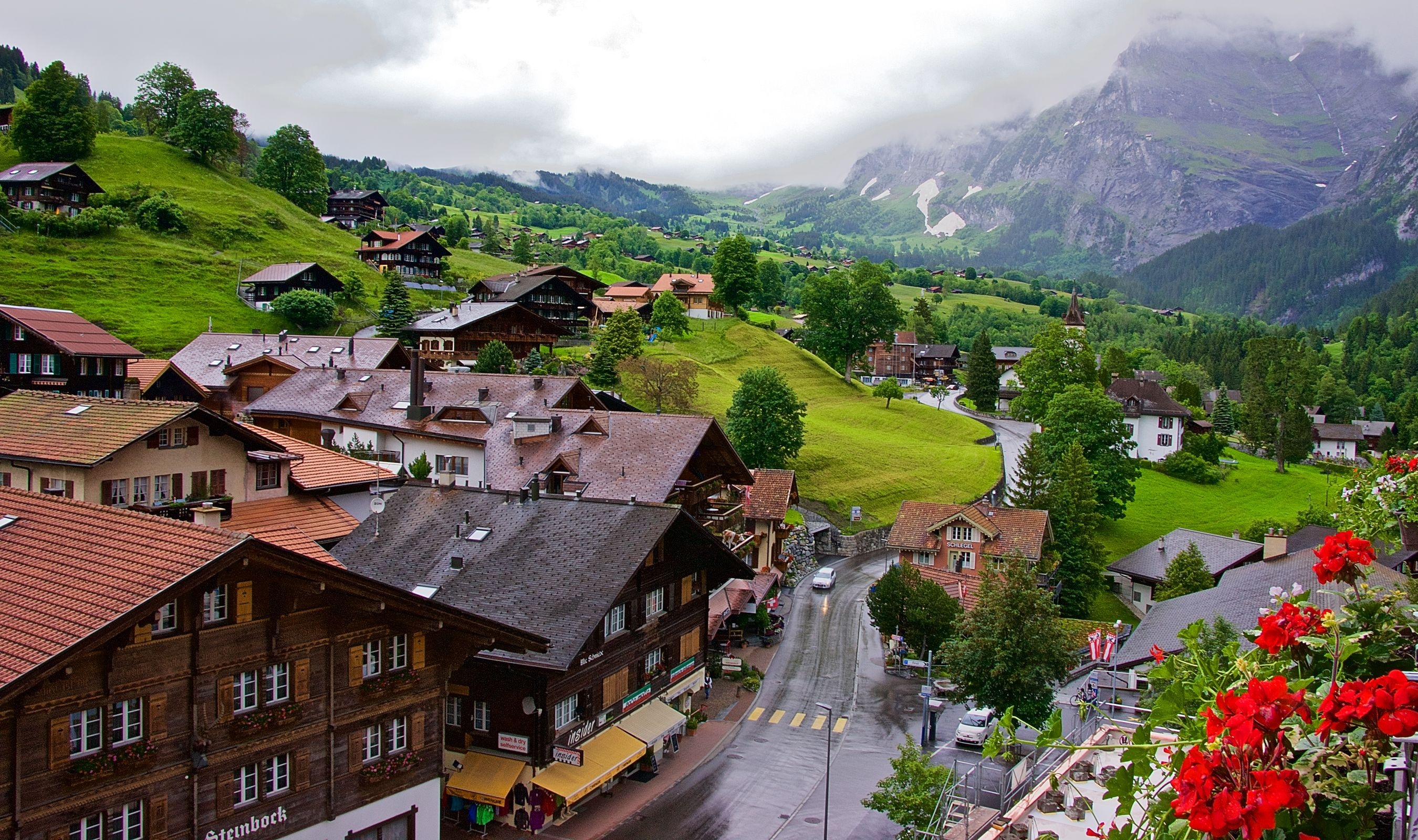 Swiss village, Alpine splendor, Majestic peaks, Quaint architecture, 2700x1600 HD Desktop