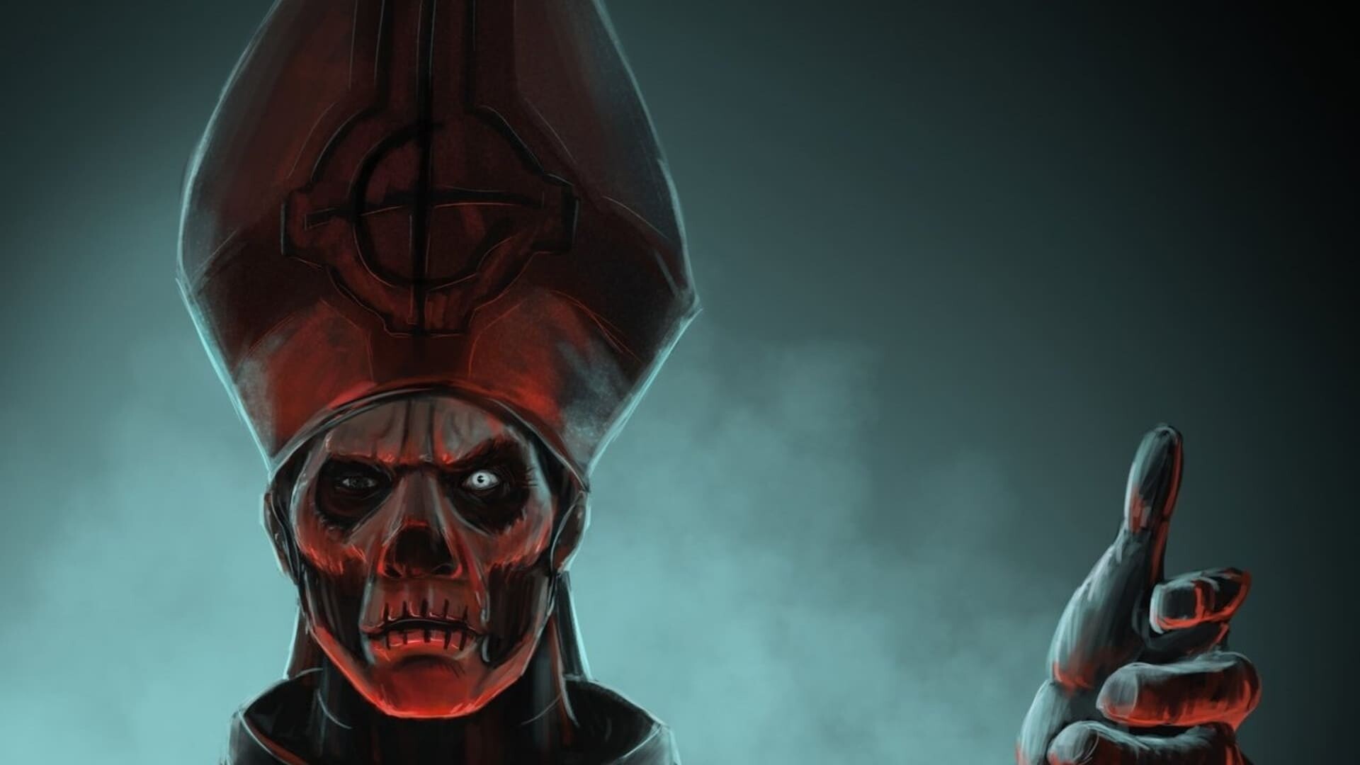 Ghost (Band): A member of the Group of Nameless Ghouls, A Ghoul Writer, Cardinal Copia. 1920x1080 Full HD Background.