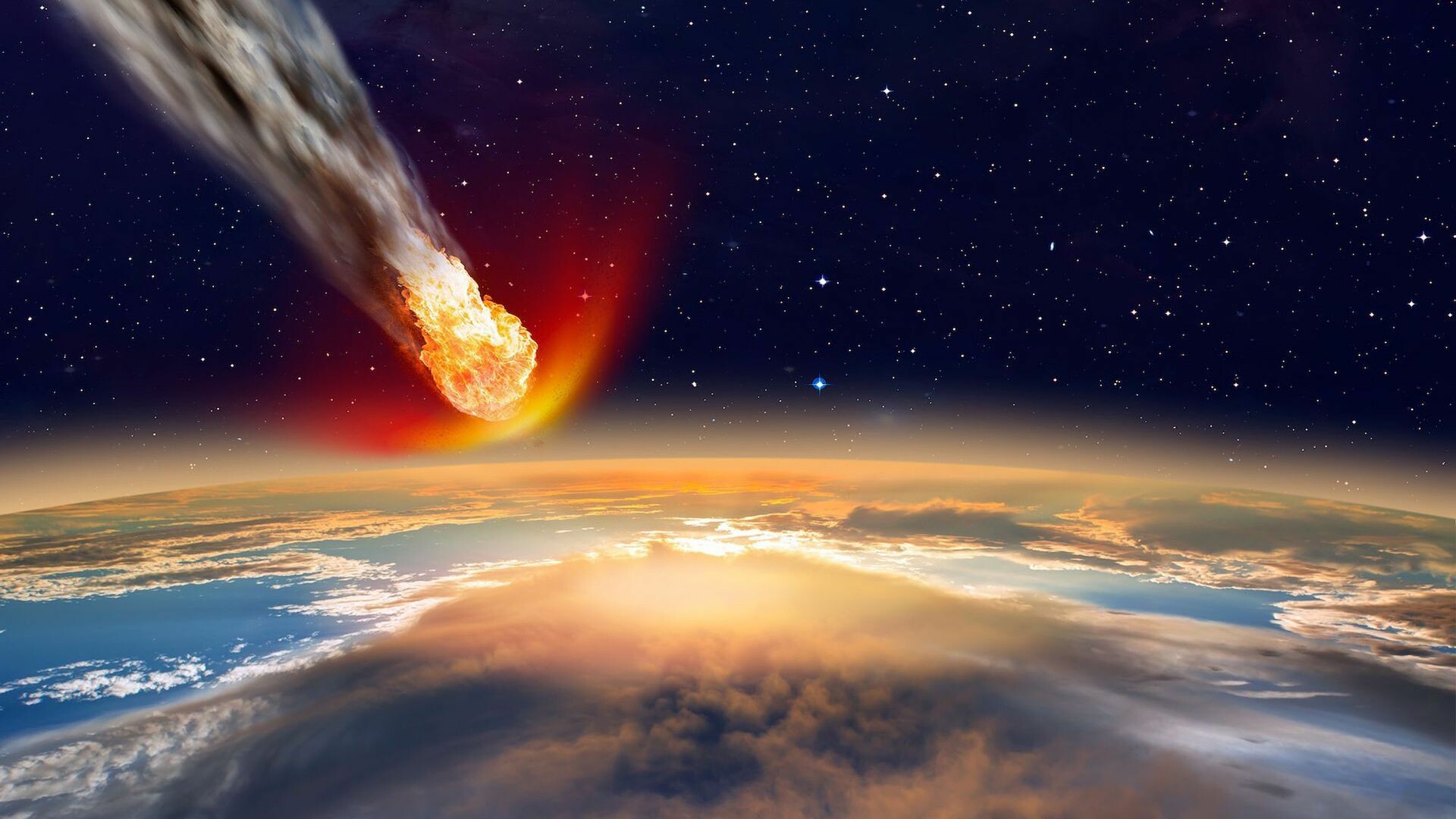 Meteor: Space, Meteorite, Earth's atmosphere. 1920x1080 Full HD Background.
