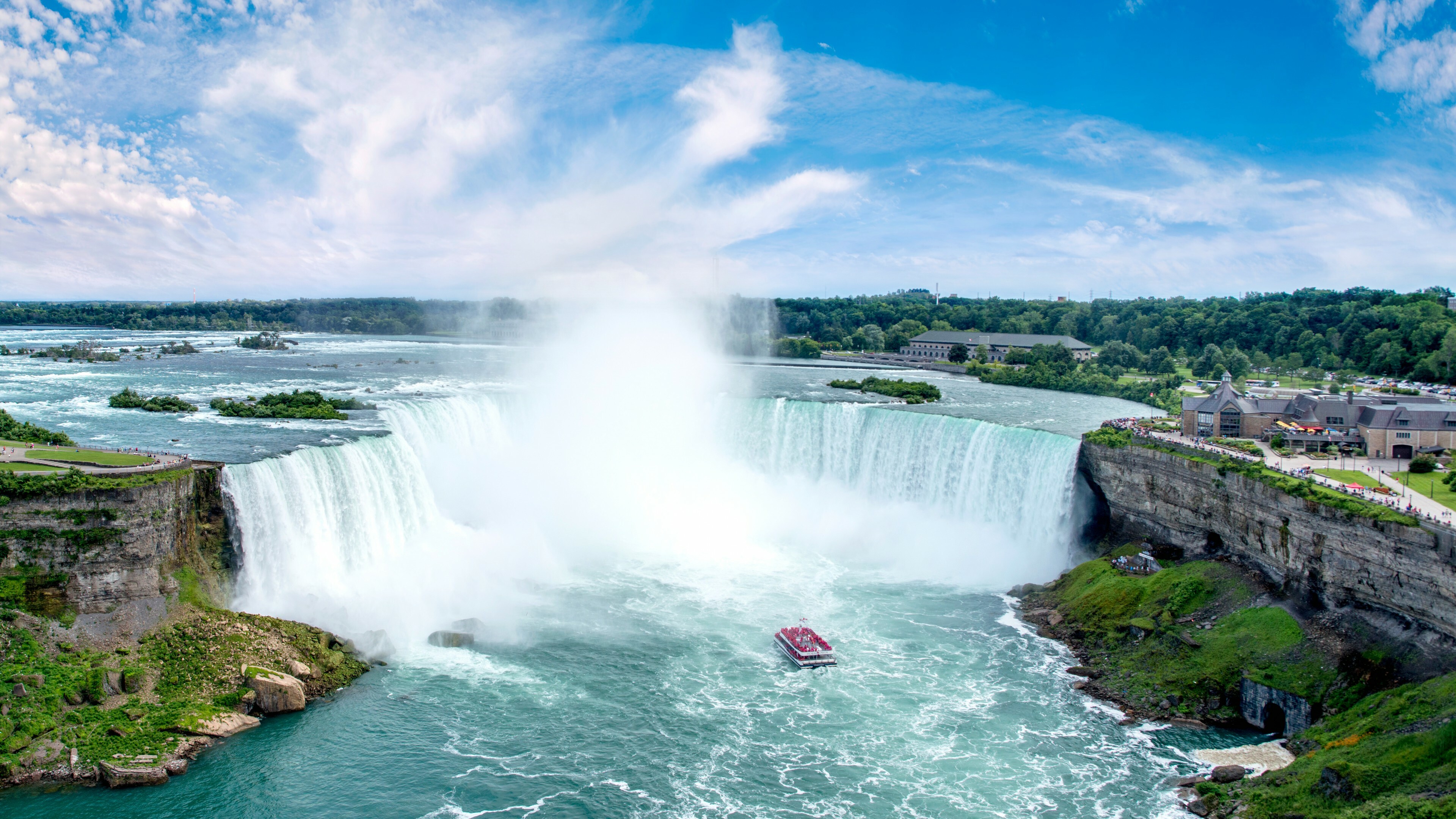 Niagara Falls: It is made up of three separate waterfalls: the American Falls, the Bridal Veil Falls, New York, USA. 3840x2160 4K Wallpaper.