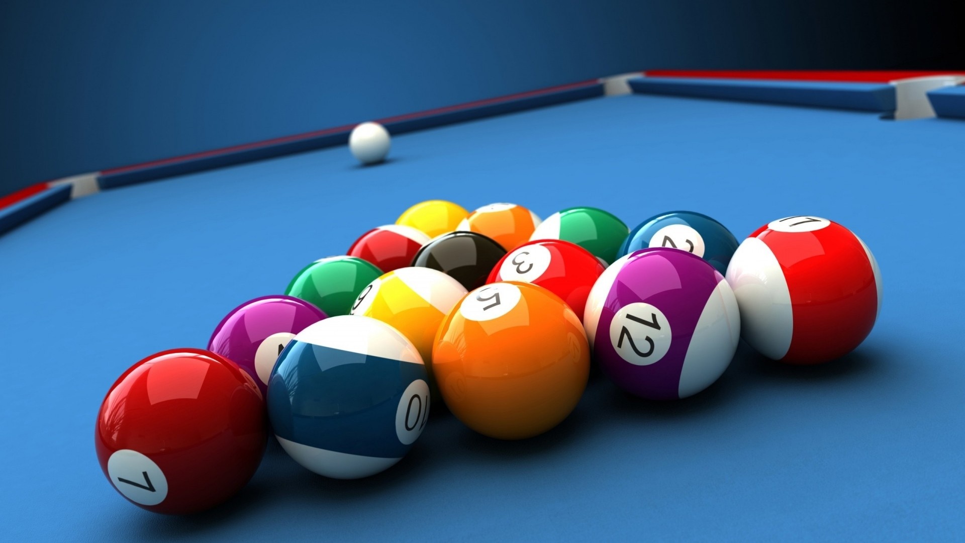 Cue Sports: A classic eight-ball style of a game with a cue stick, Last preparations before a break shot. 1920x1080 Full HD Wallpaper.