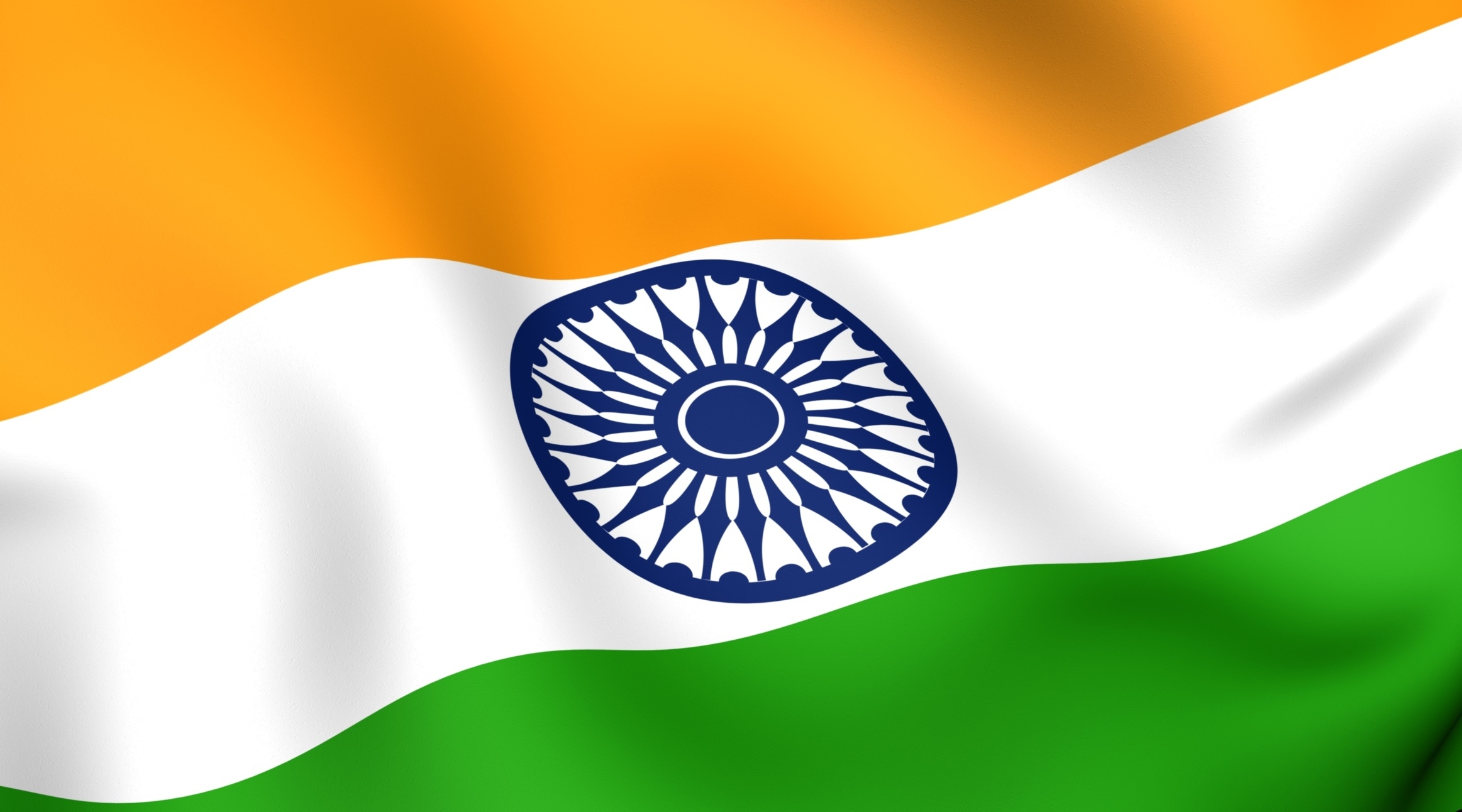 Flag: Tricolor, India saffron, white and India green. 2330x1300 HD Background.
