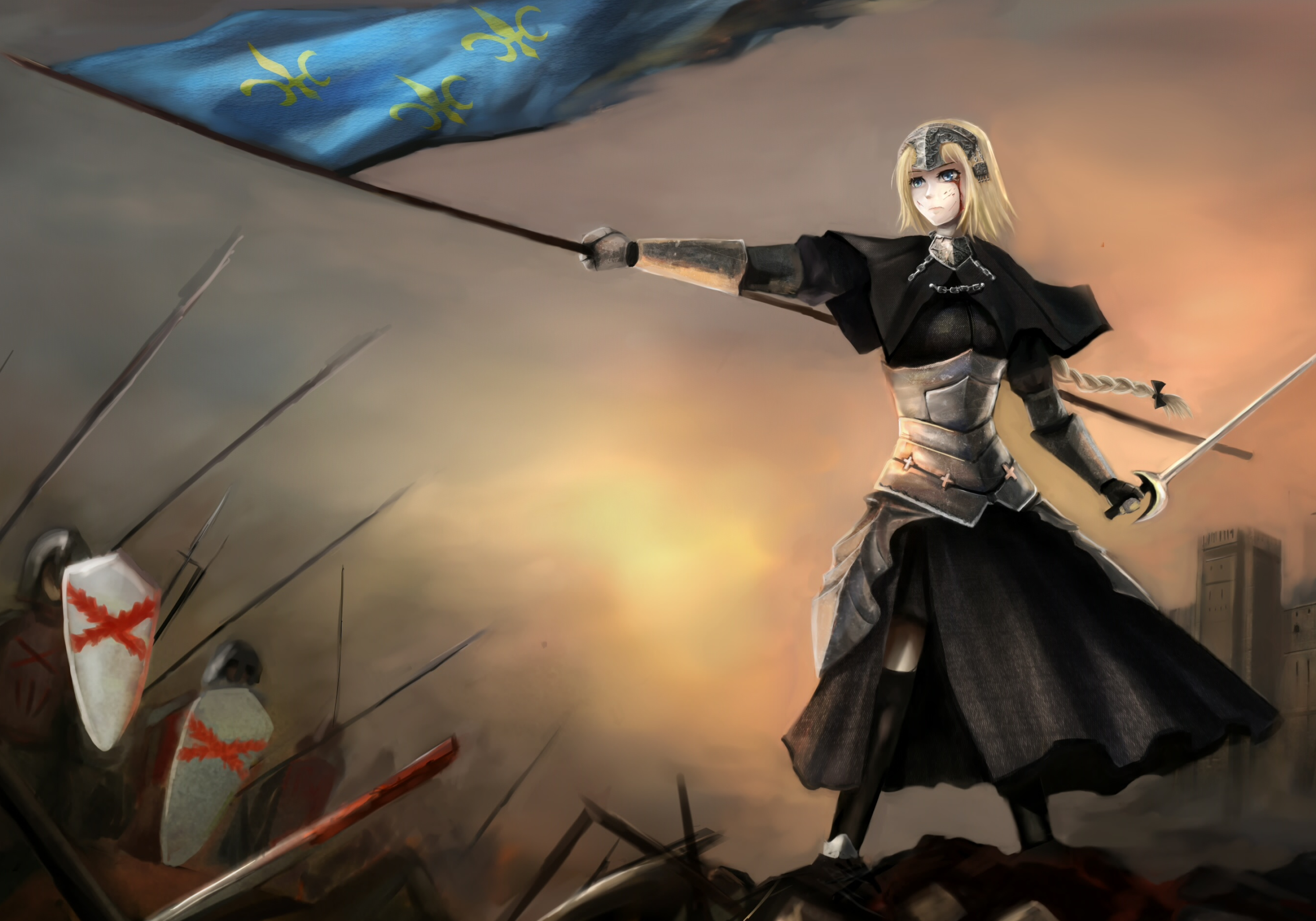Joan of Arc, Fate/Apocrypha character, Armor and blue eyes, Anime wallpaper, 3000x2100 HD Desktop