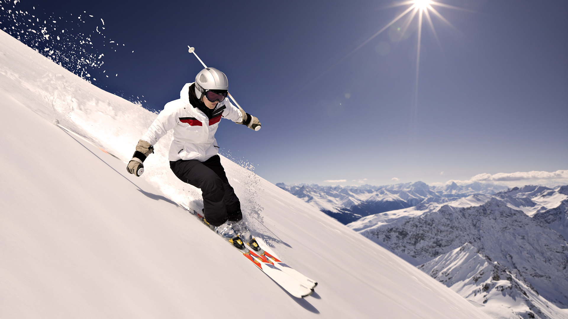 Alpine Skiing: Discipline involving downhill between poles or gates, Cyclic winter sports. 1920x1080 Full HD Background.