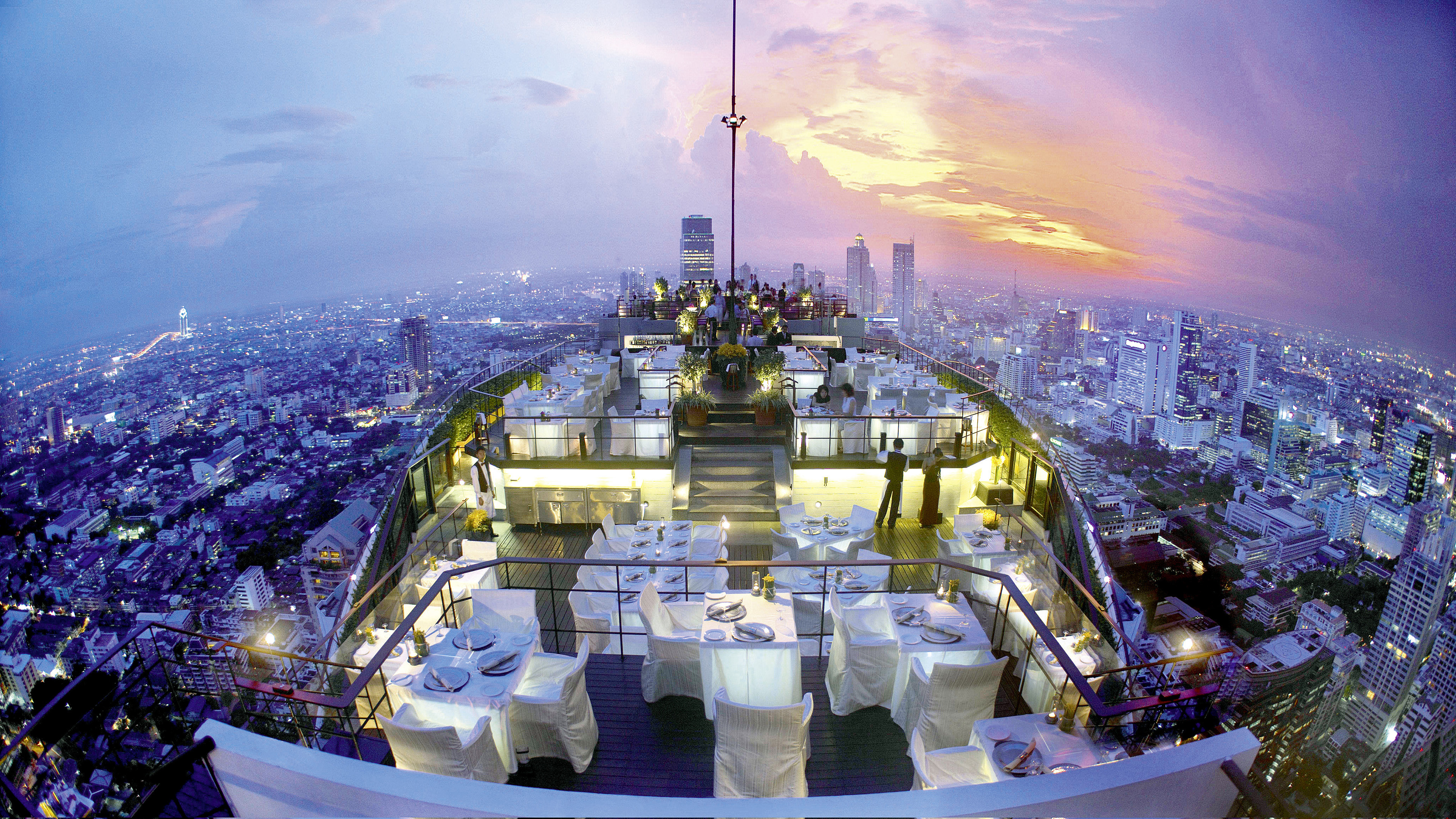 Bangkok: Banyan Tree, Vertigo and Moon Bar, Aerial view. 3840x2160 4K Background.