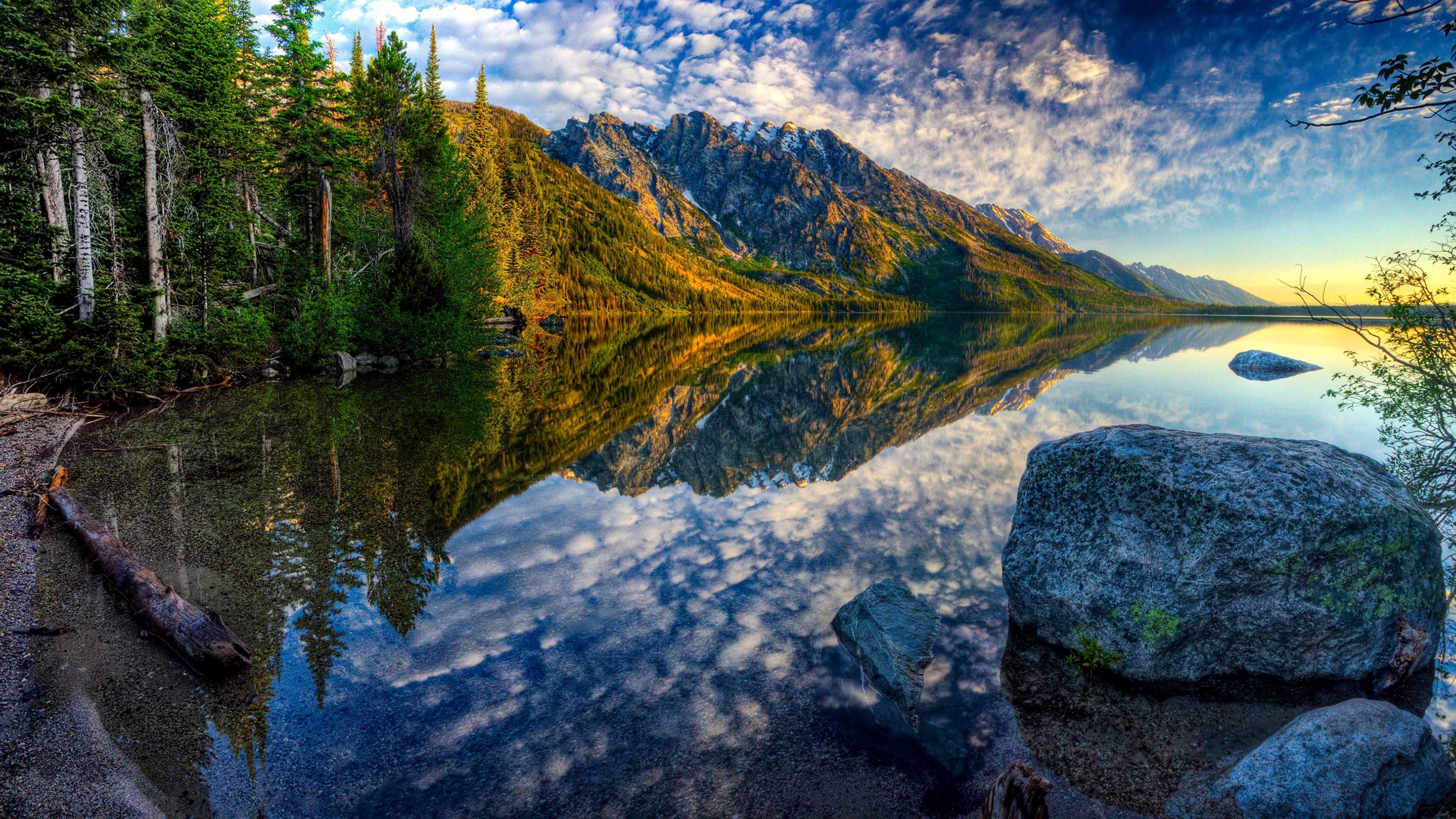 Grand Teton National Park, Jenny Lake, USA mountains, Sunset reflection, 3840x2160 4K Desktop
