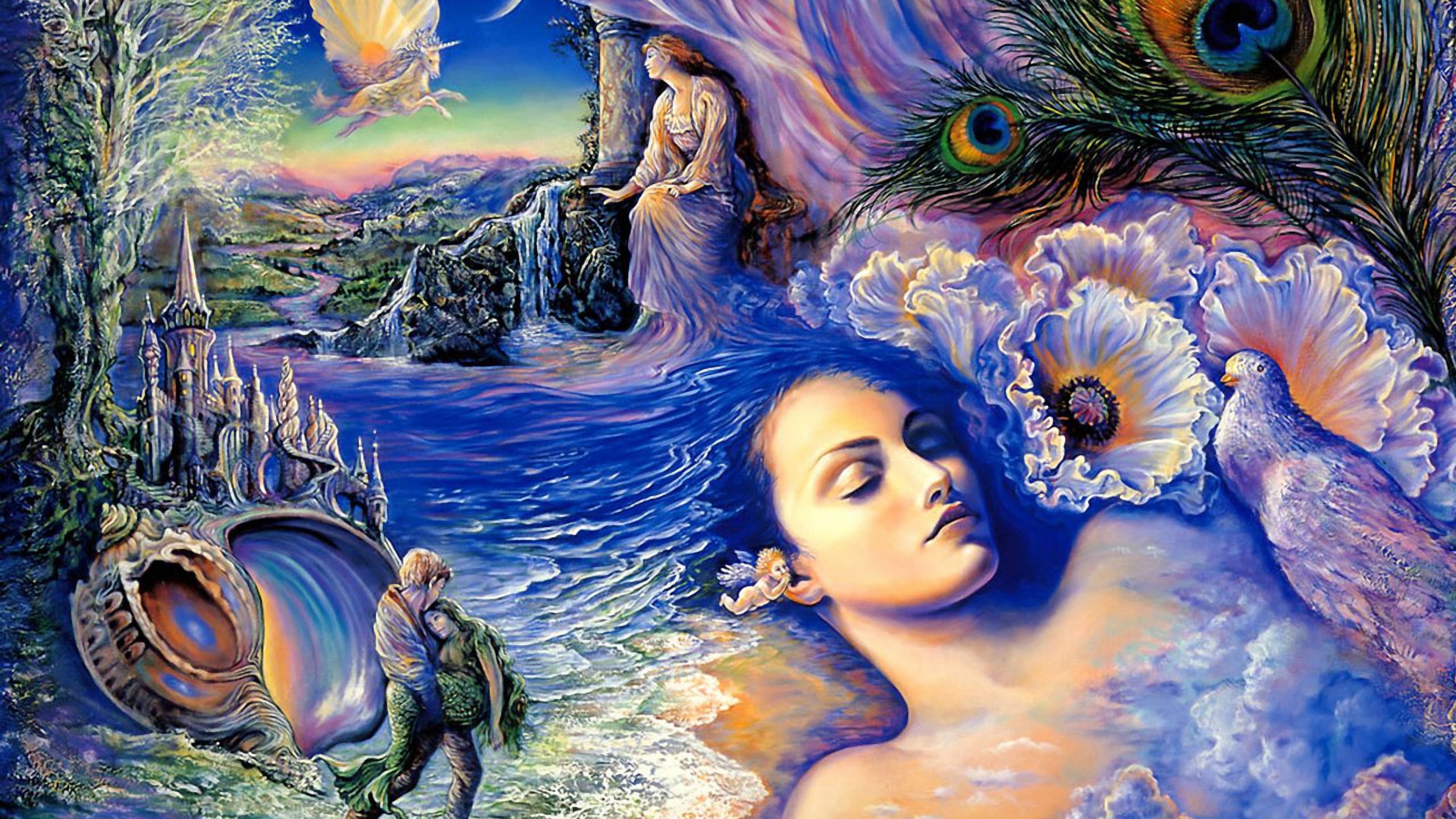 Josephine Wall, Ethereal beauty, Mystical realms, Whimsical scenes, 3840x2160 4K Desktop