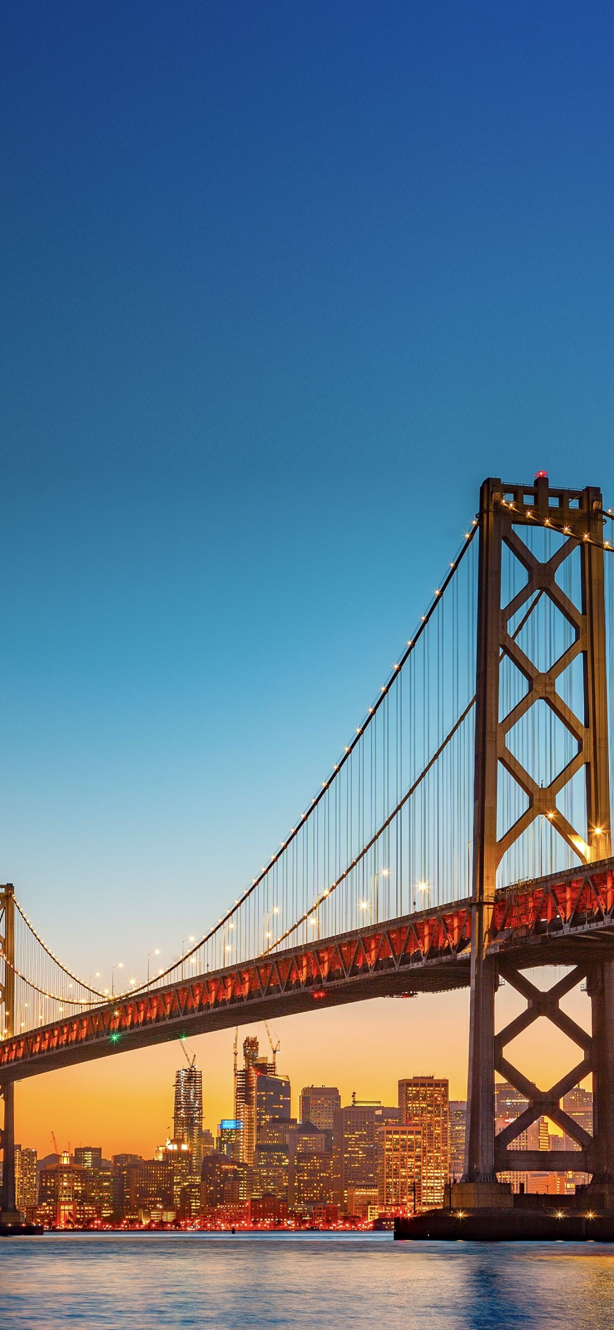 San Francisco: Bay Bridge, Oakland, SFC, The City, Sunset. 1250x2690 HD Background.