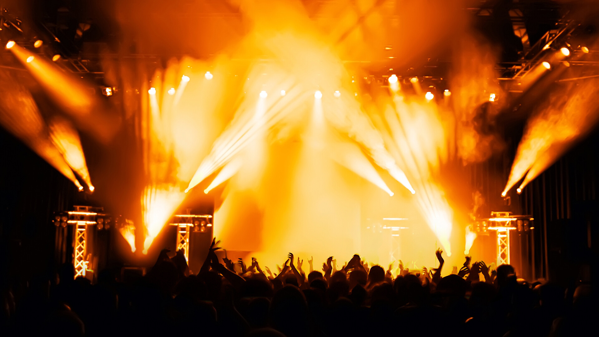 Party: Music venue, Stage, Light, Crowd. 1920x1080 Full HD Background.