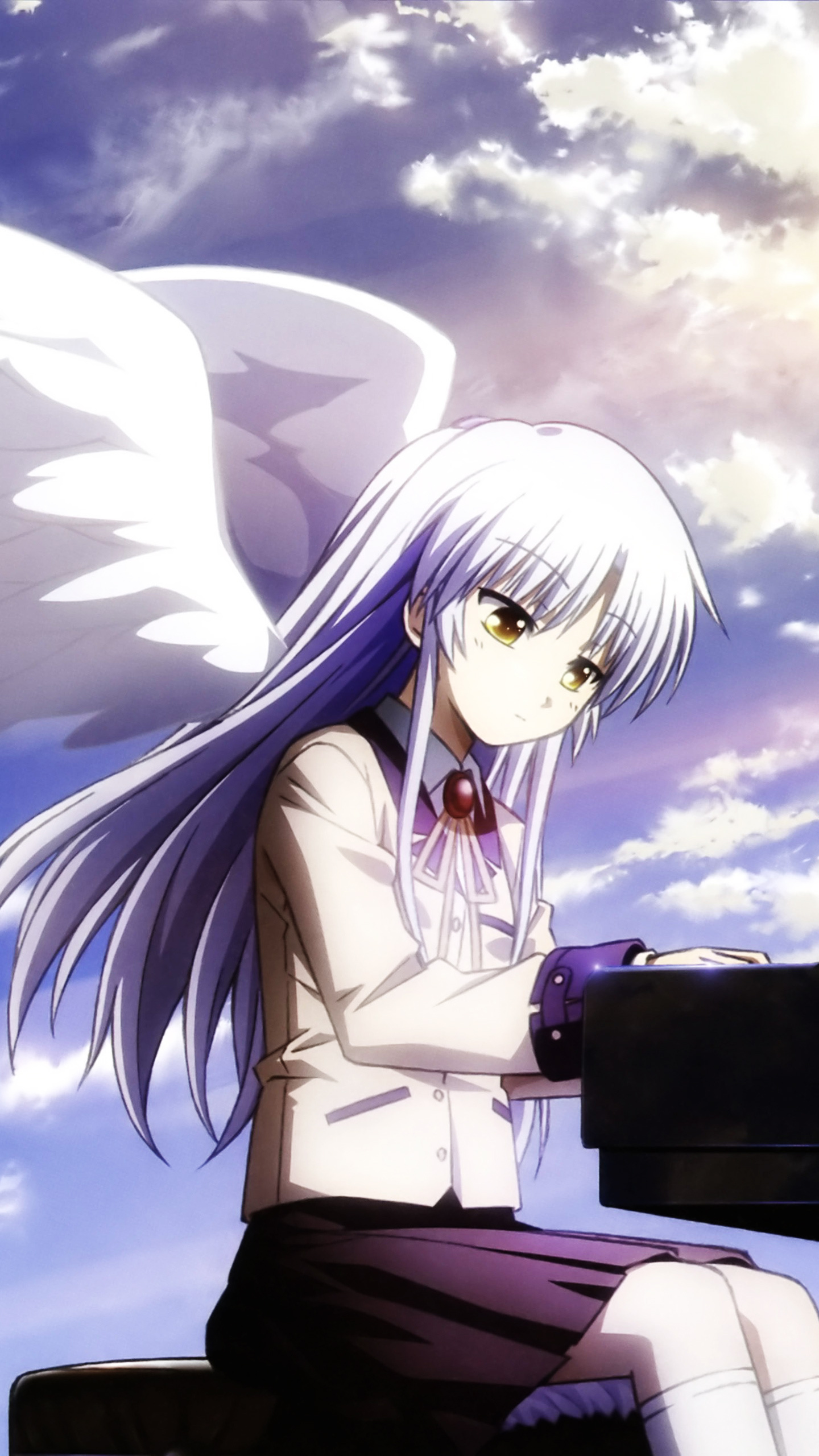 Angel Beats! (Anime): Fighting with supernatural abilities, Origin artificial in nature, Piano player. 1440x2560 HD Background.