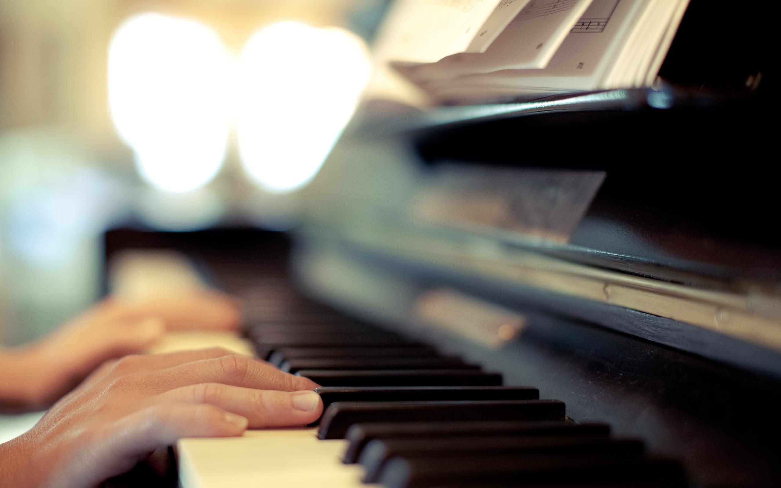 Piano: Playing Piano, Bicolored Keyboard, The Player’s Hands. 2560x1600 HD Wallpaper.