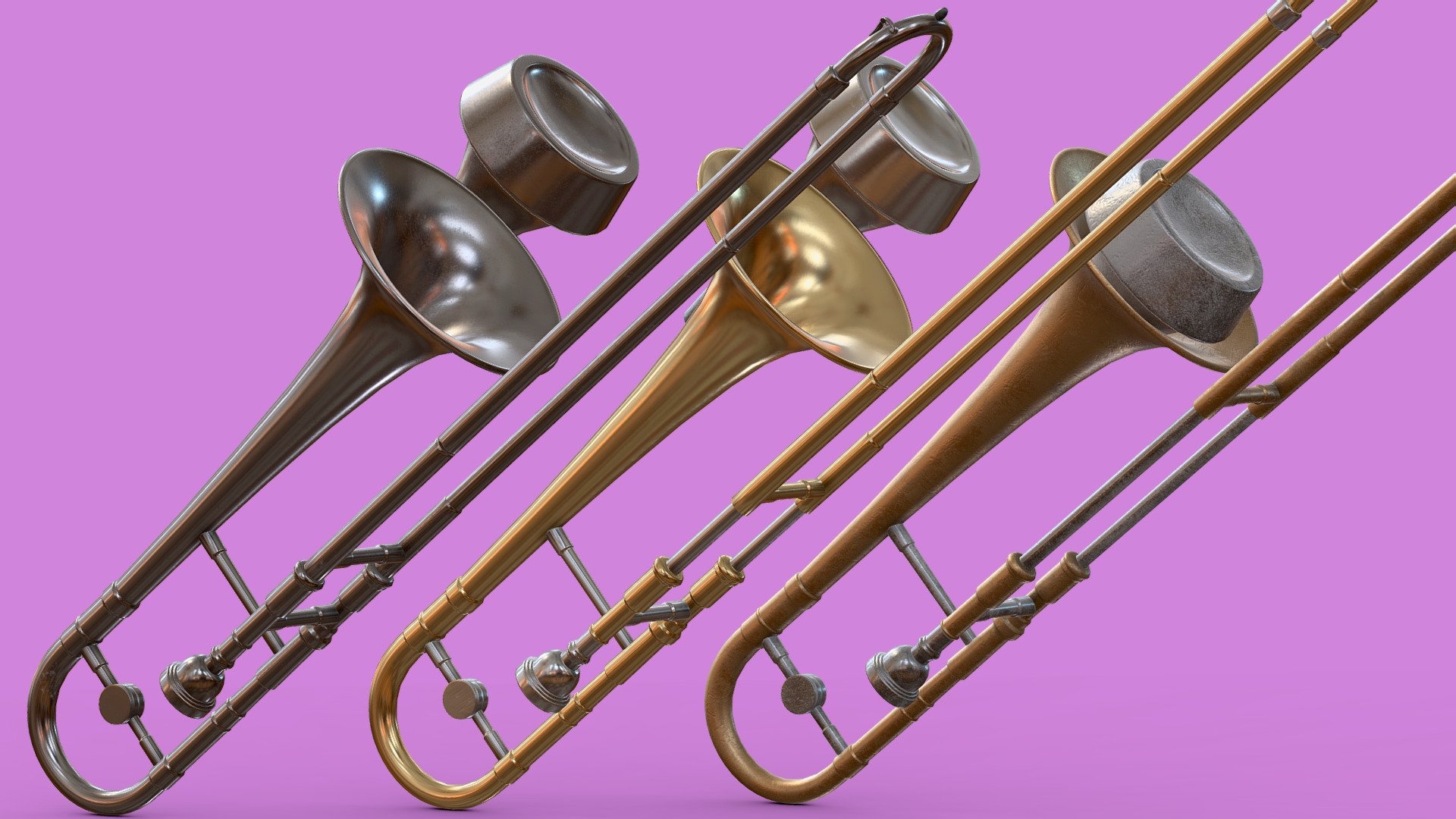Trombone brass instrument, Royalty-free 3D model, Maddhatt at Maddhatt, Instrumental artistry, 1920x1080 Full HD Desktop