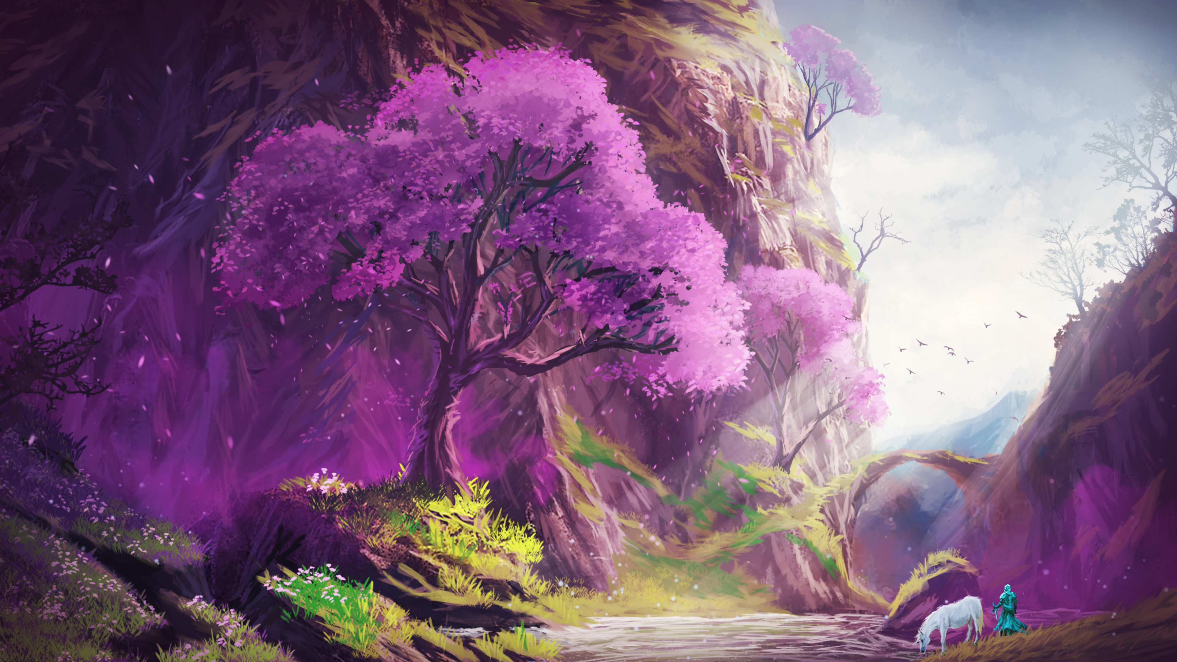 Sakura tree, Fantasy Art Wallpaper, 3840x2160 4K Desktop