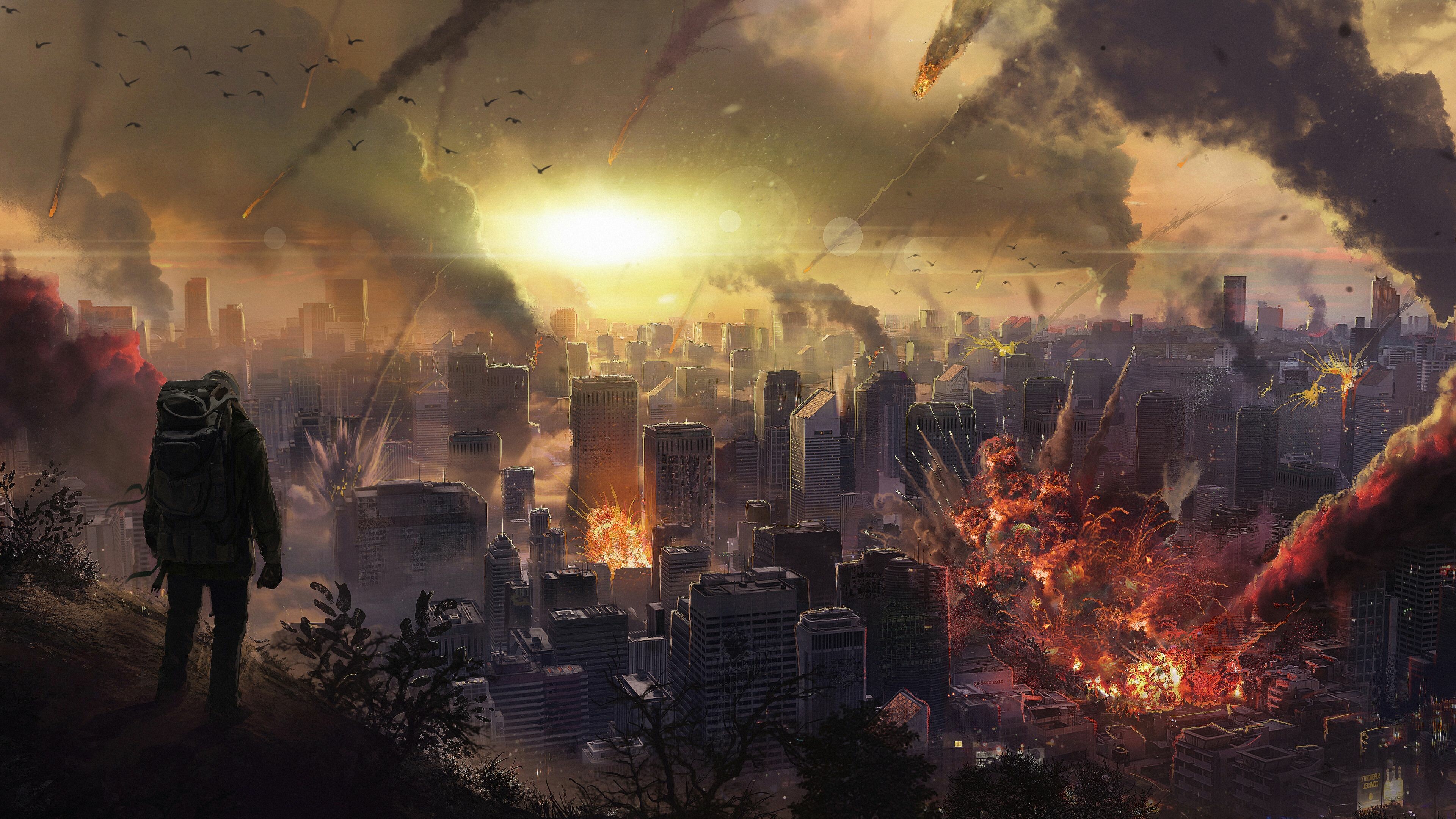 Post-apocalypse: A large-scale disaster in which civilization has been destroyed. 3840x2160 4K Background.
