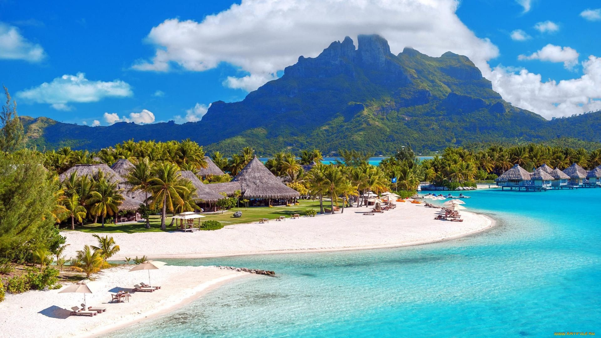 Bora Bora: The middle of the Society archipelago, The Pearl of the Pacific Ocean. 1920x1080 Full HD Wallpaper.