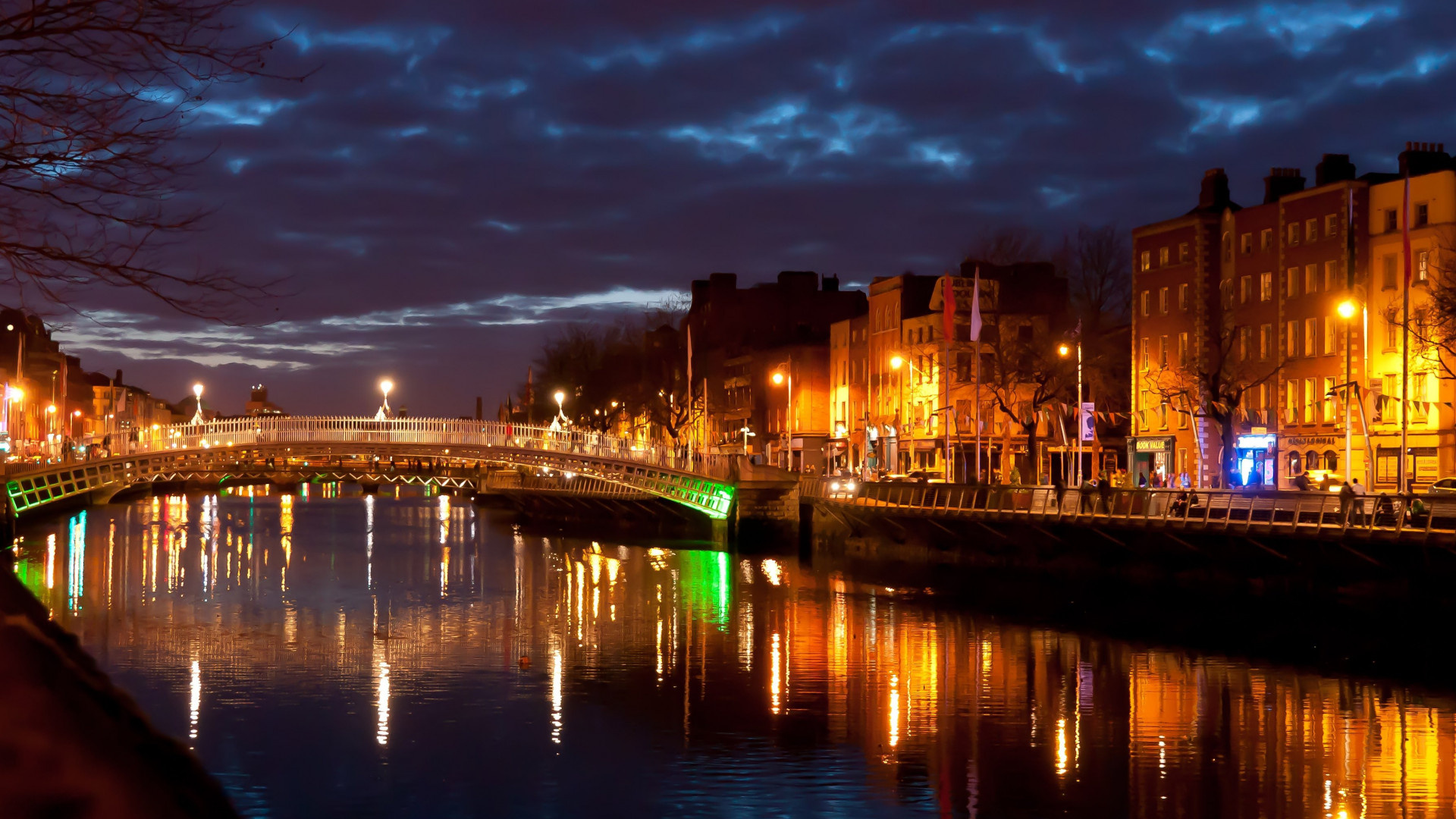 Dublin: The capital city of the Republic of Ireland, The River Liffey, Cityscape at dusk. 1920x1080 Full HD Wallpaper.