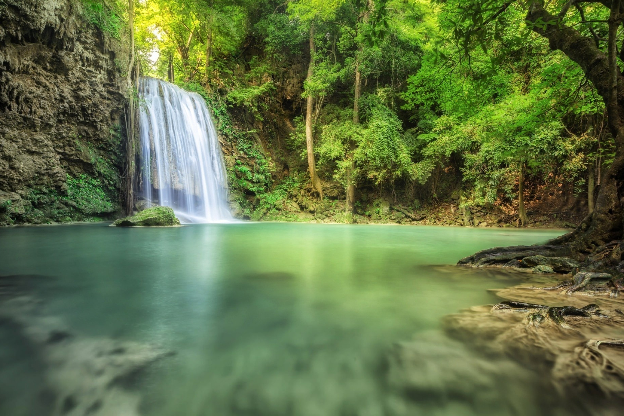 Erawan National Park, Nature wallpapers, Waterfall beauty, Serene landscapes, 2050x1370 HD Desktop