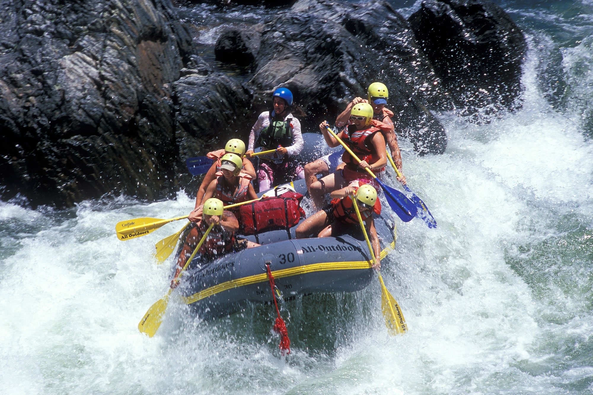 Rafting: An outdoor recreational extreme boating activity, Active sport and water travel. 2000x1340 HD Background.