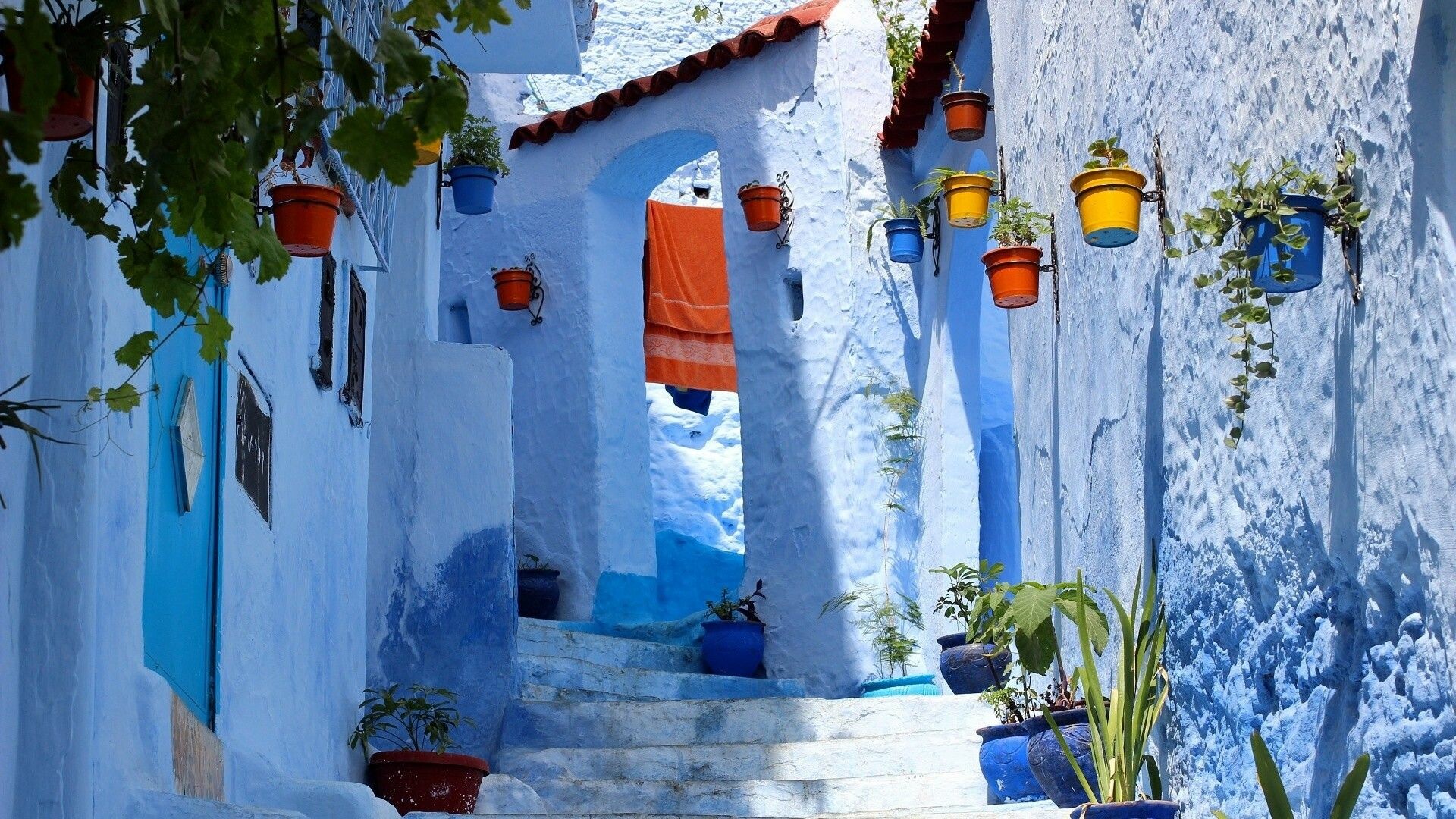 Morocco: Blue City, Chefchaouen, The Atlas Mountains rise in the country’s center. 1920x1080 Full HD Background.