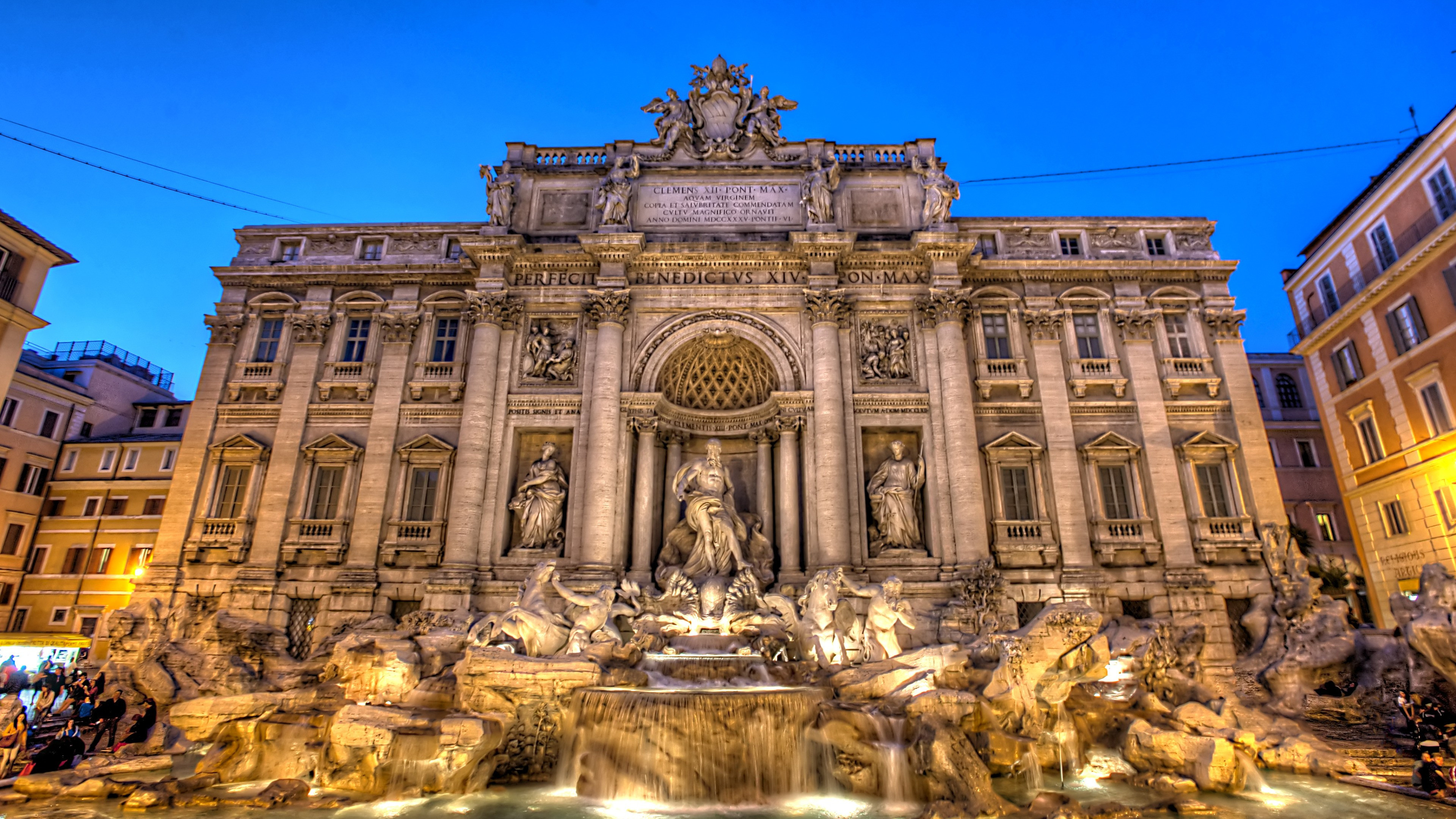Rome: Trevi Fountain, designed by Italian architect Nicola Salvi and completed by Giuseppe Pannini and several others. 3840x2160 4K Background.
