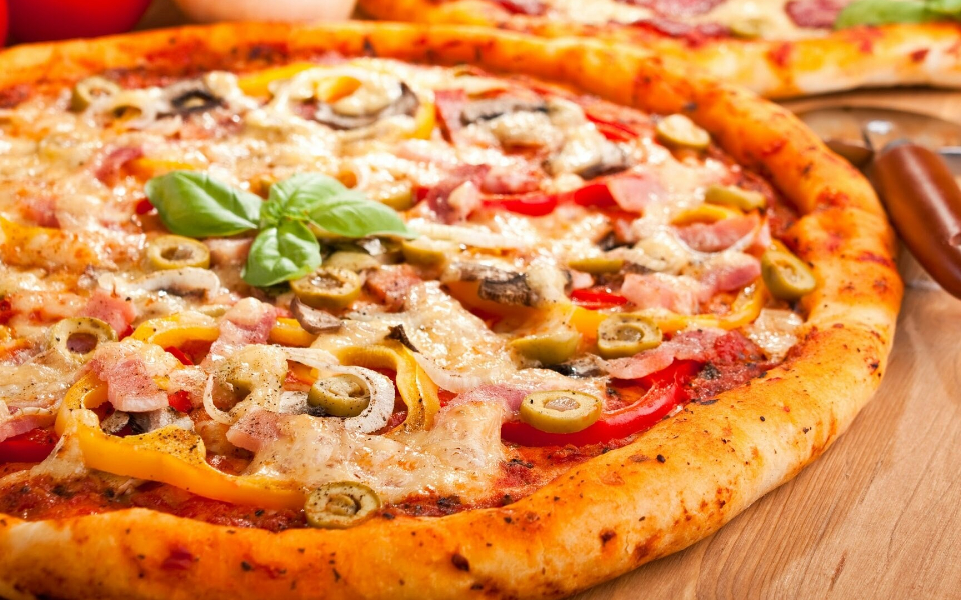 Pizza: A combination of flour, water, yeast, sugar, salt, and oil. 1920x1200 HD Wallpaper.