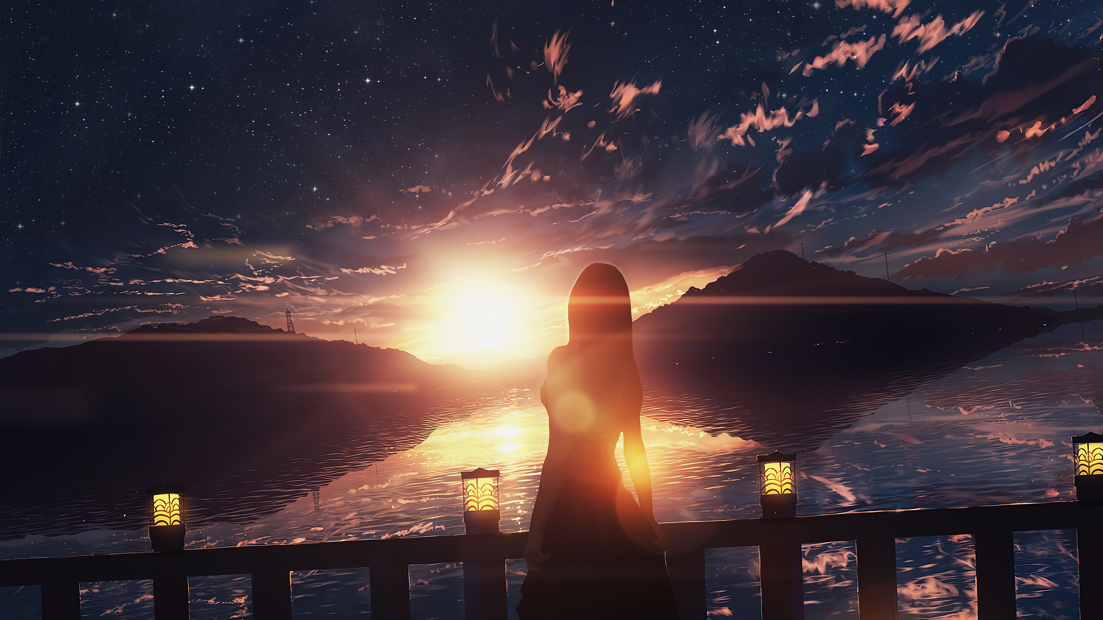 Anime girl ocean view, 4K HD wallpapers, Beautiful backgrounds, 3840x2160 4K Desktop