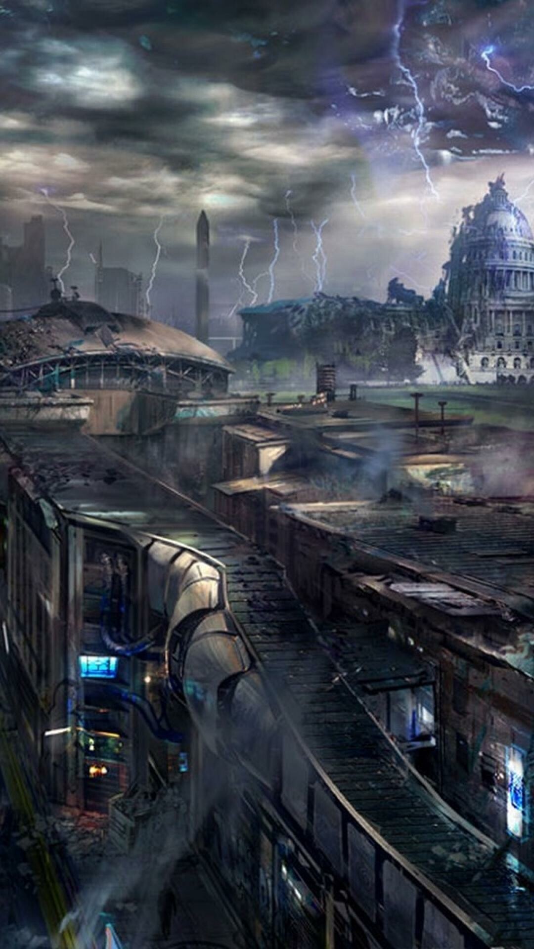 Post-apocalypse: Armageddon, Disastrous, Cityscape. 1080x1920 Full HD Background.