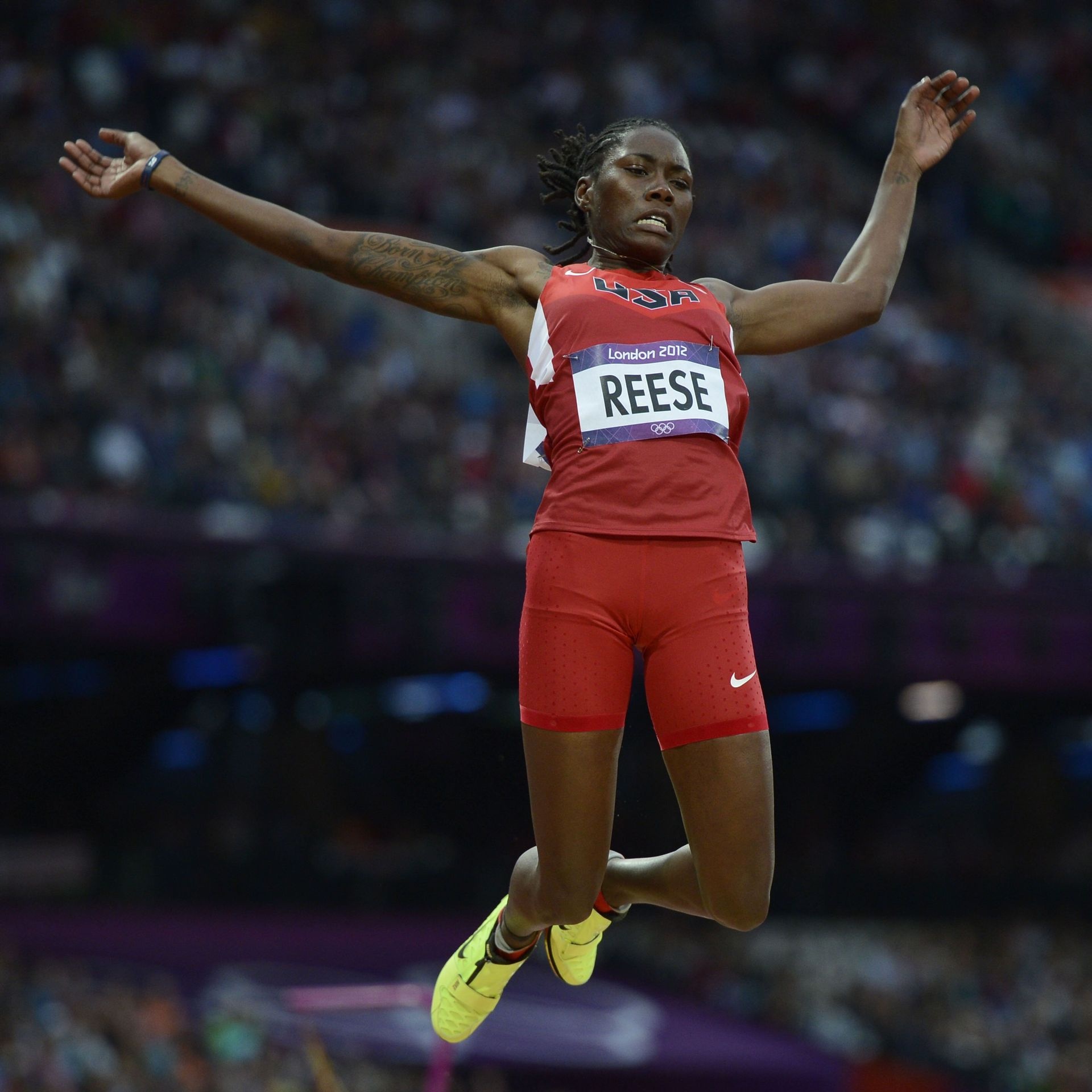 Brittney Reese, Leap towards gold, Achieving greatness, Sports victory, 1920x1920 HD Handy