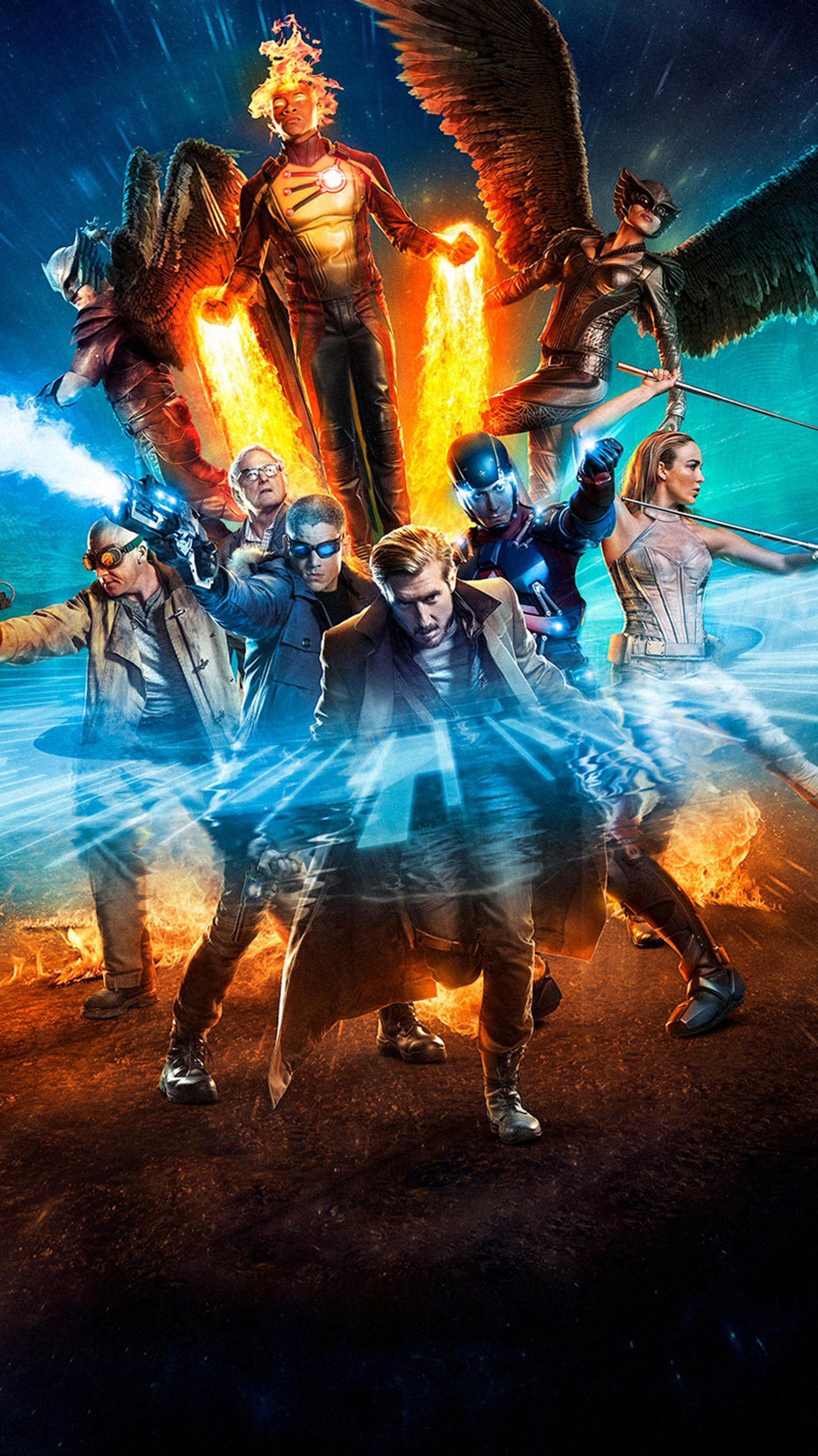 DC's Legends of Tomorrow wallpapers, Superhero team, Time-traveling adventures, Action-packed scenes, 1540x2740 HD Handy