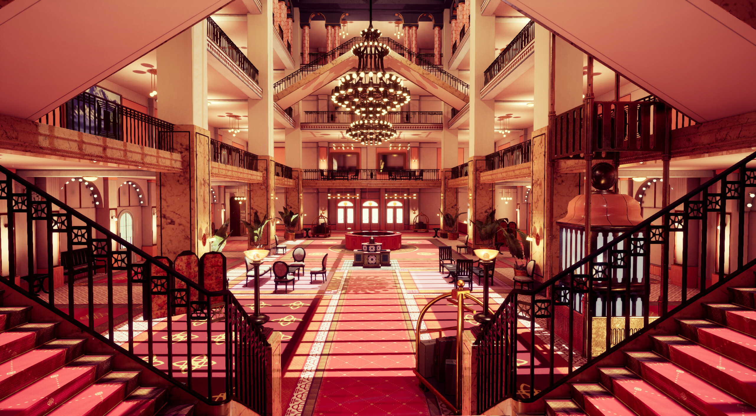 The Grand Budapest Hotel, ArtStation showcase, Wes Anderson-inspired artwork, Visual storytelling, 2570x1420 HD Desktop