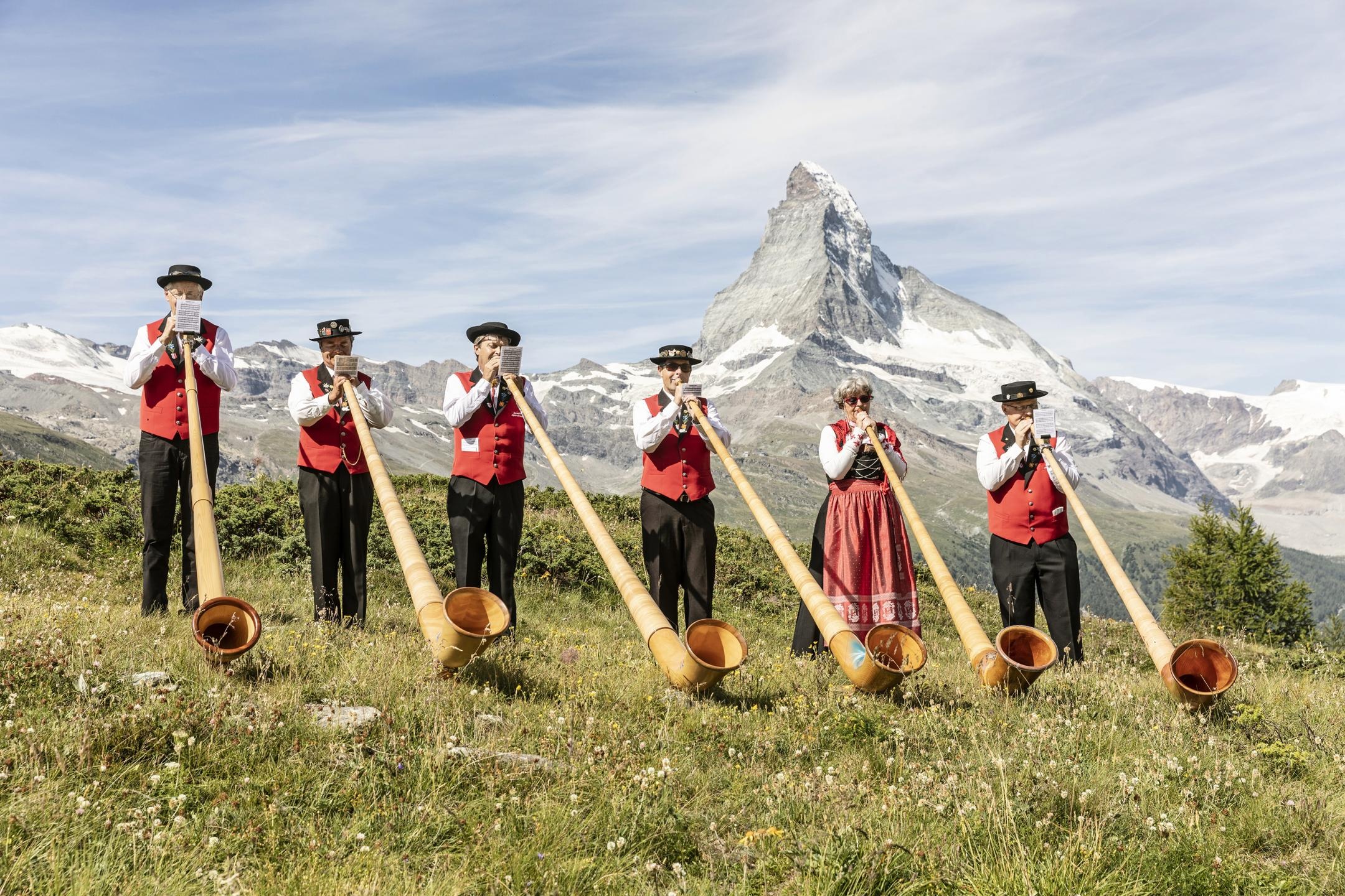 Alphorn: The revival of folklore, Switzerland, One of the original wooden wind instruments. 2160x1440 HD Background.