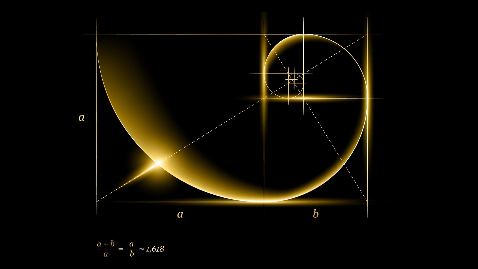 Golden Ratio: Scheme, Geometric art, Mathematics formula, Harmony, Irrational numbers, Minimalism. 1920x1080 Full HD Background.