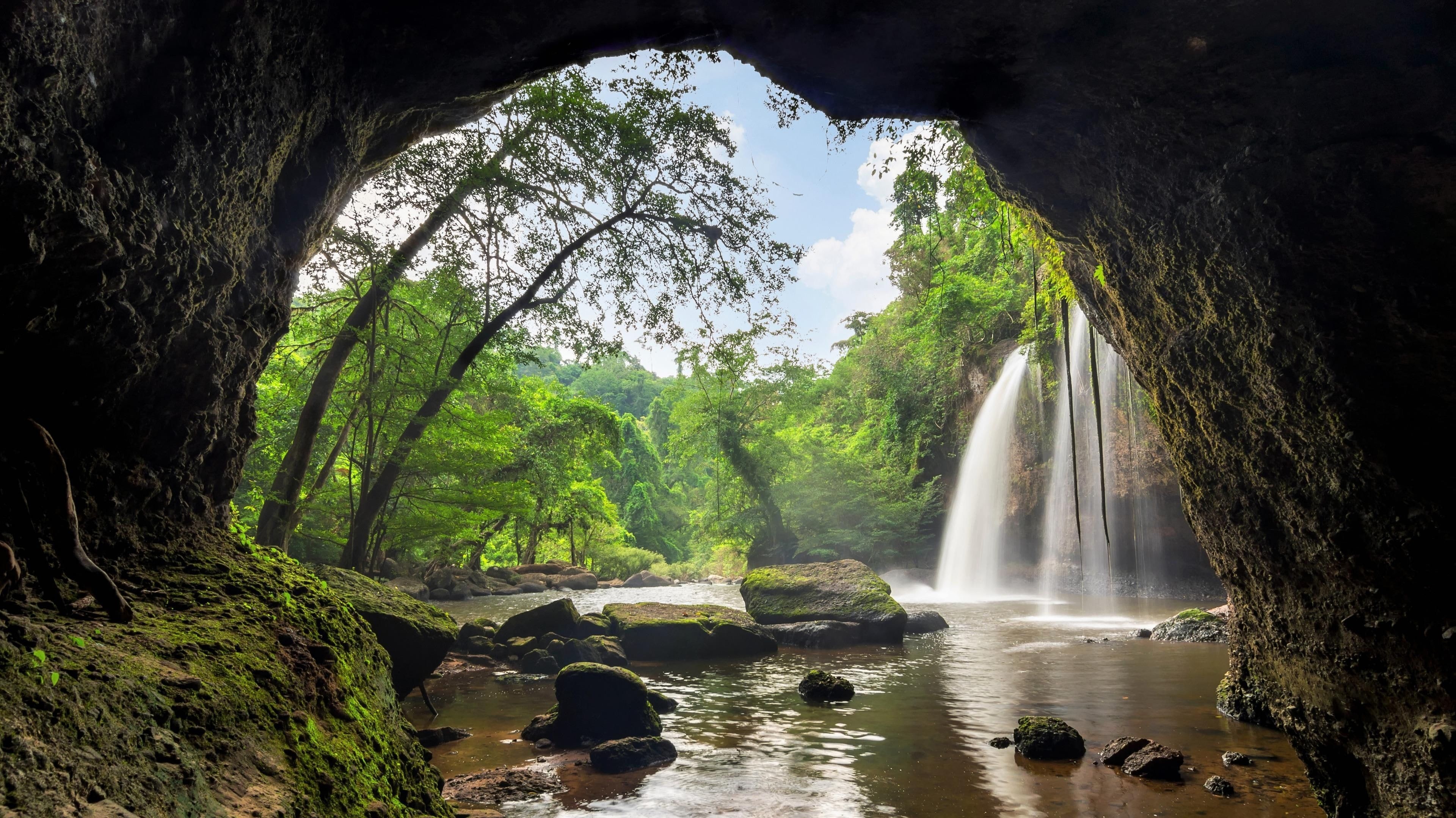 Khao Yai National Park, Cave waterfall beauty, UNESCO heritage, Nature's masterpiece, 3840x2160 4K Desktop