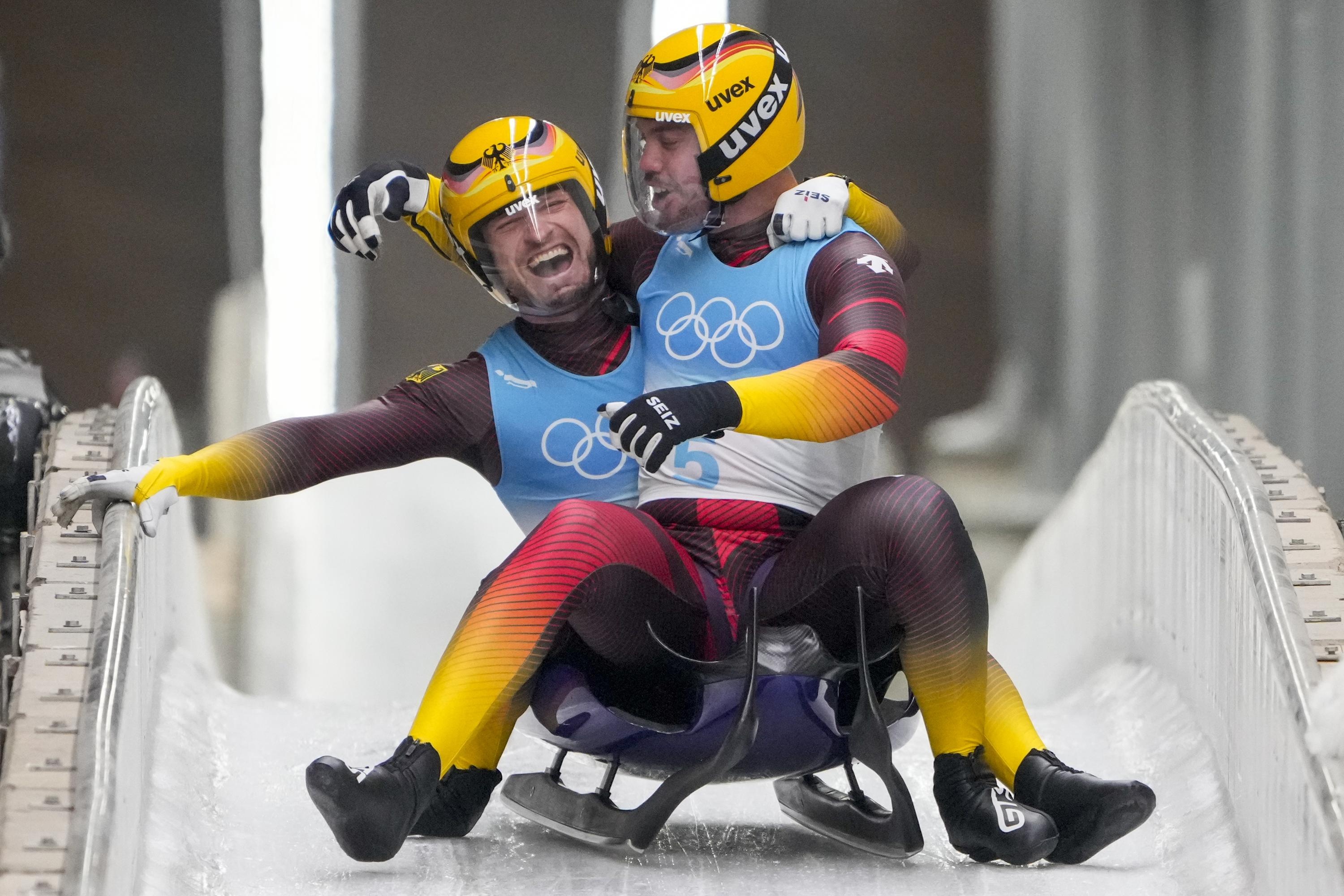 Luge: Tobias Wendl and Tobias Arlt, The doubles event at the 2022 Beijing Winter Olympics. 3000x2000 HD Background.