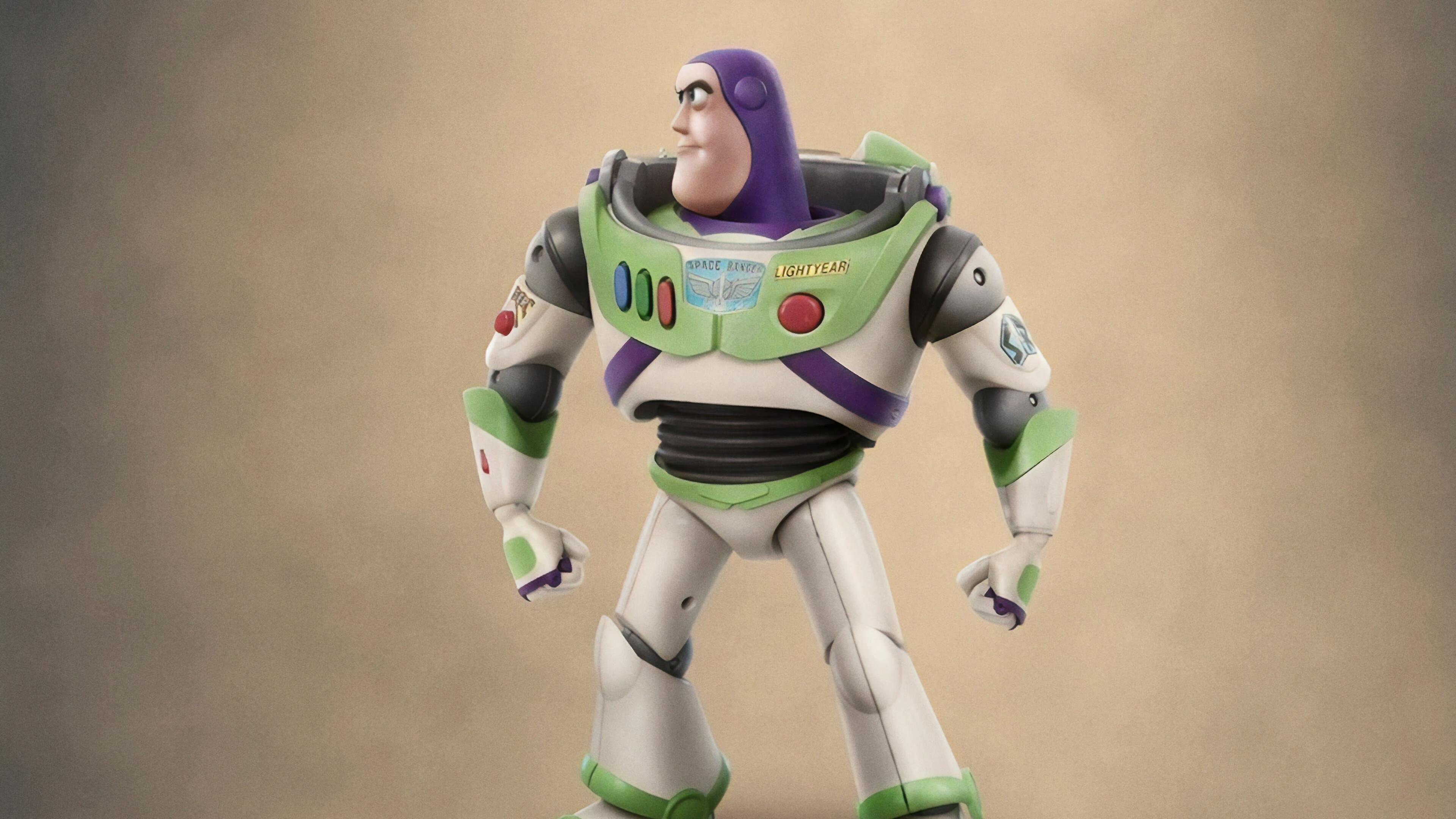 Toy Story: Buzz Lightyear, a modern-day "Space Ranger" action figure. 3840x2160 4K Background.