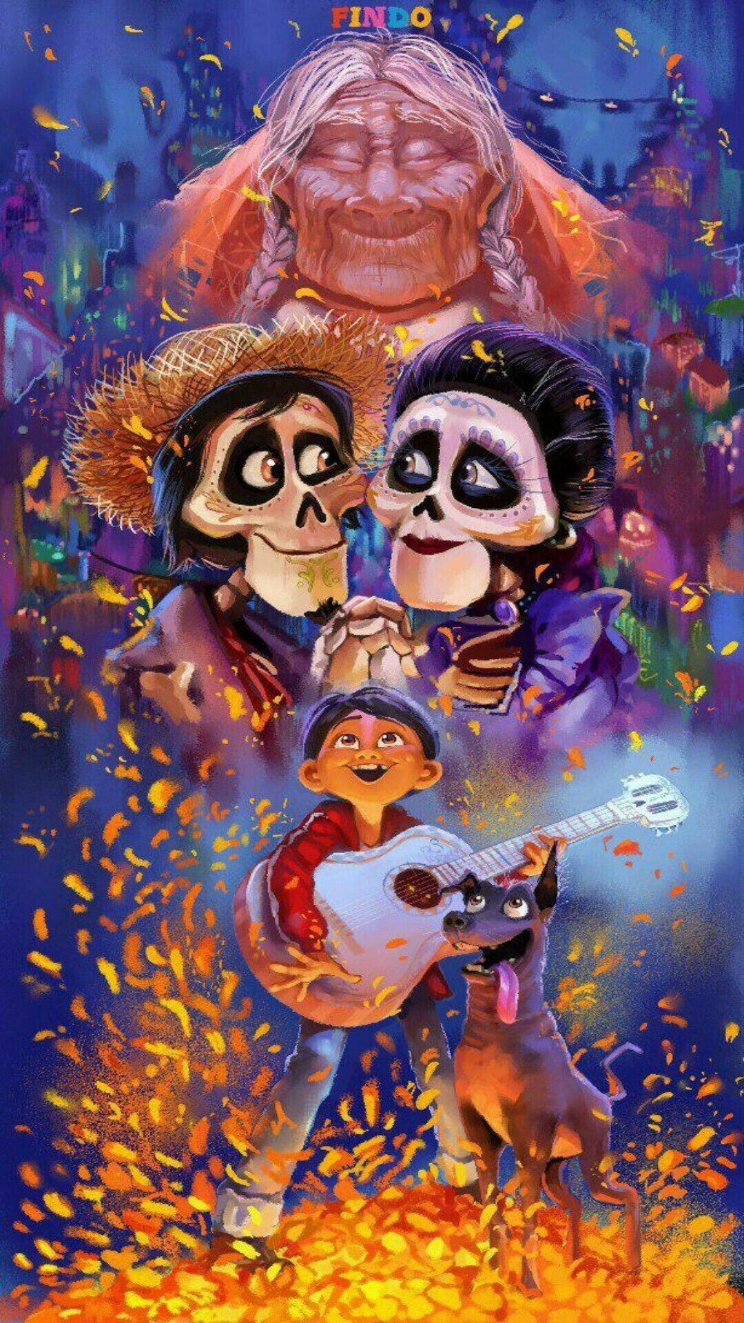 Coco (Cartoon): An animated film about a 12-year-old Mexican boy who dreams of being a musician, Disney, Pixar. 1080x1920 Full HD Background.