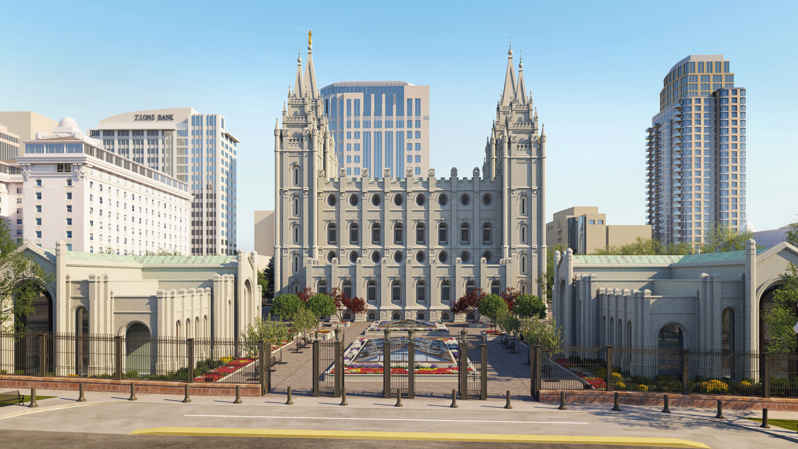 Salt Lake City Tempel künstlerisch festgehalten, 2560x1440 HD Desktop