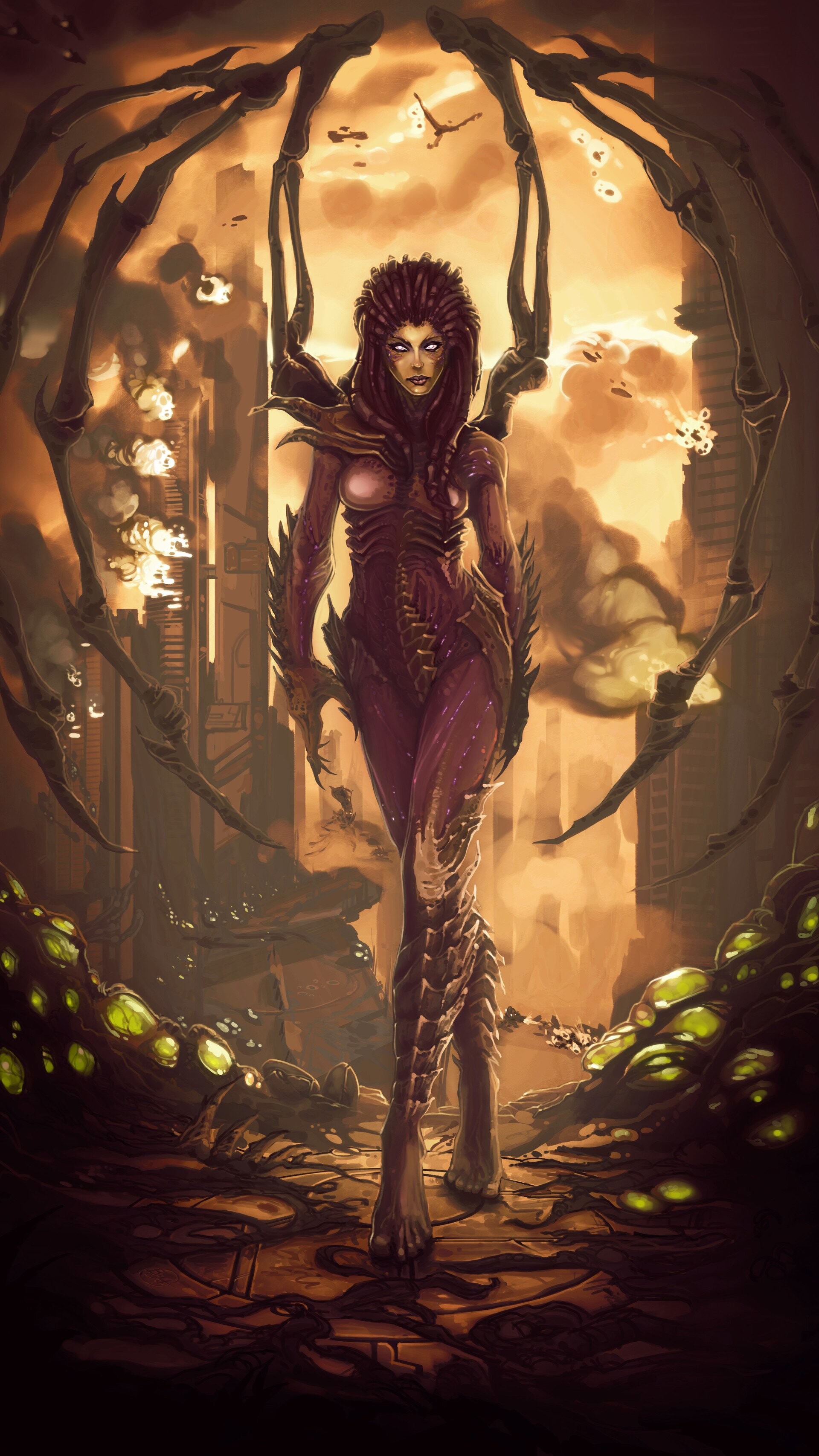 Ghost (Kerrigan): A unique zerg hero, Infested Queen, The Brood Wars, The military science fiction real-time strategy game. 1920x3420 HD Background.