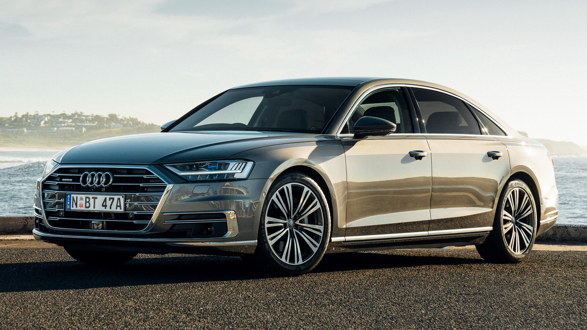 Audi A8: A rival to the Mercedes-Benz S-Class, BMW 7 Series and Lexus LS. 1920x1080 Full HD Background.
