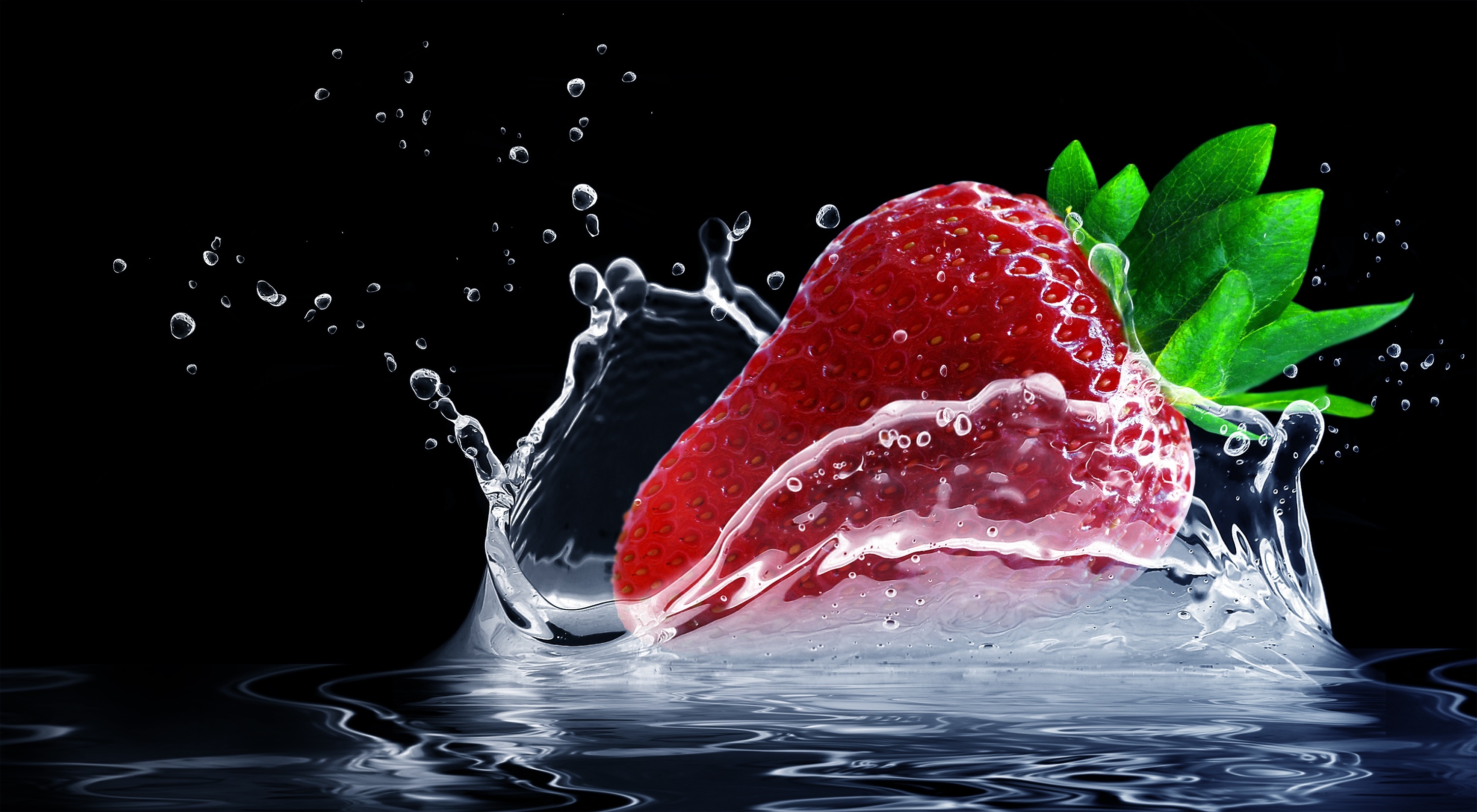 Strawberry: The flesh is embedded with the many true fruits, or achenes. 3000x1650 HD Background.