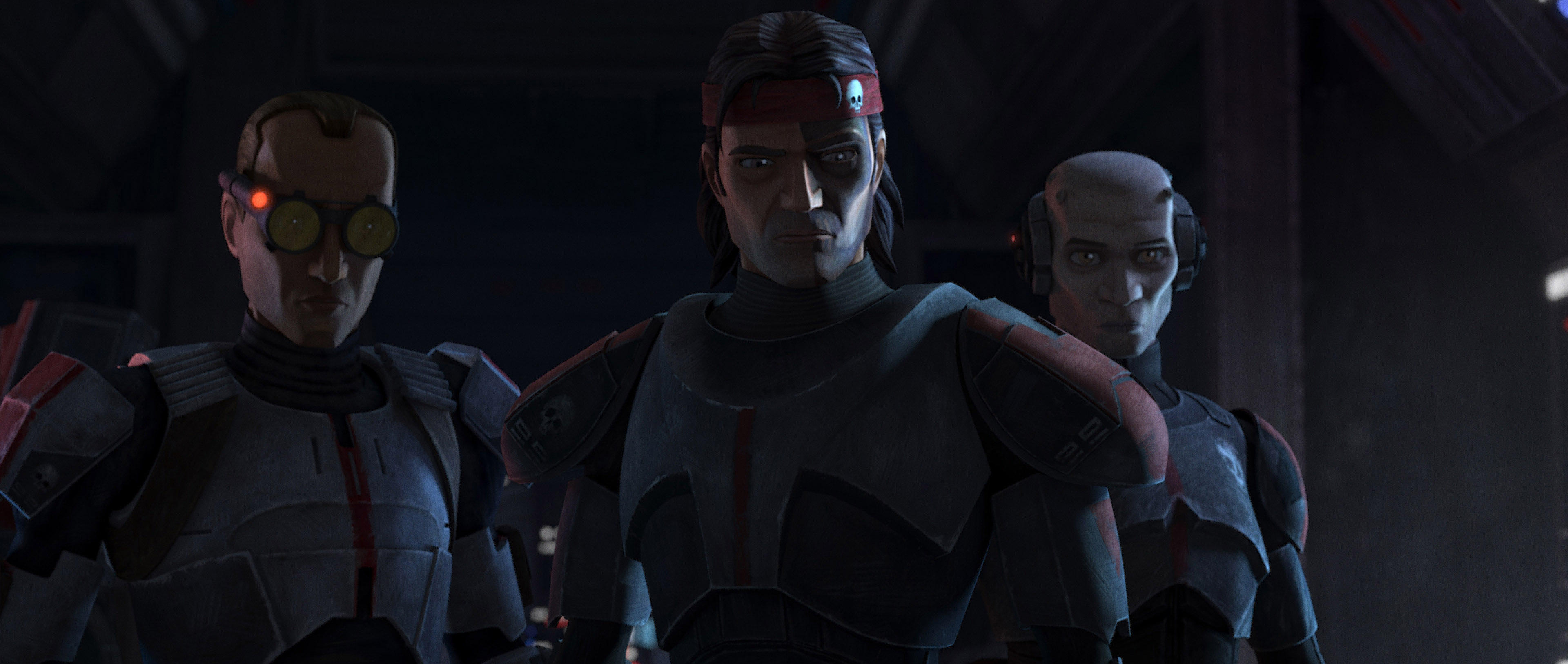 Star Wars: The Bad Batch: Episode 4, Cornered, Tech, Hunter, and Echo, Clone Force 99. 3840x1630 Dual Screen Background.
