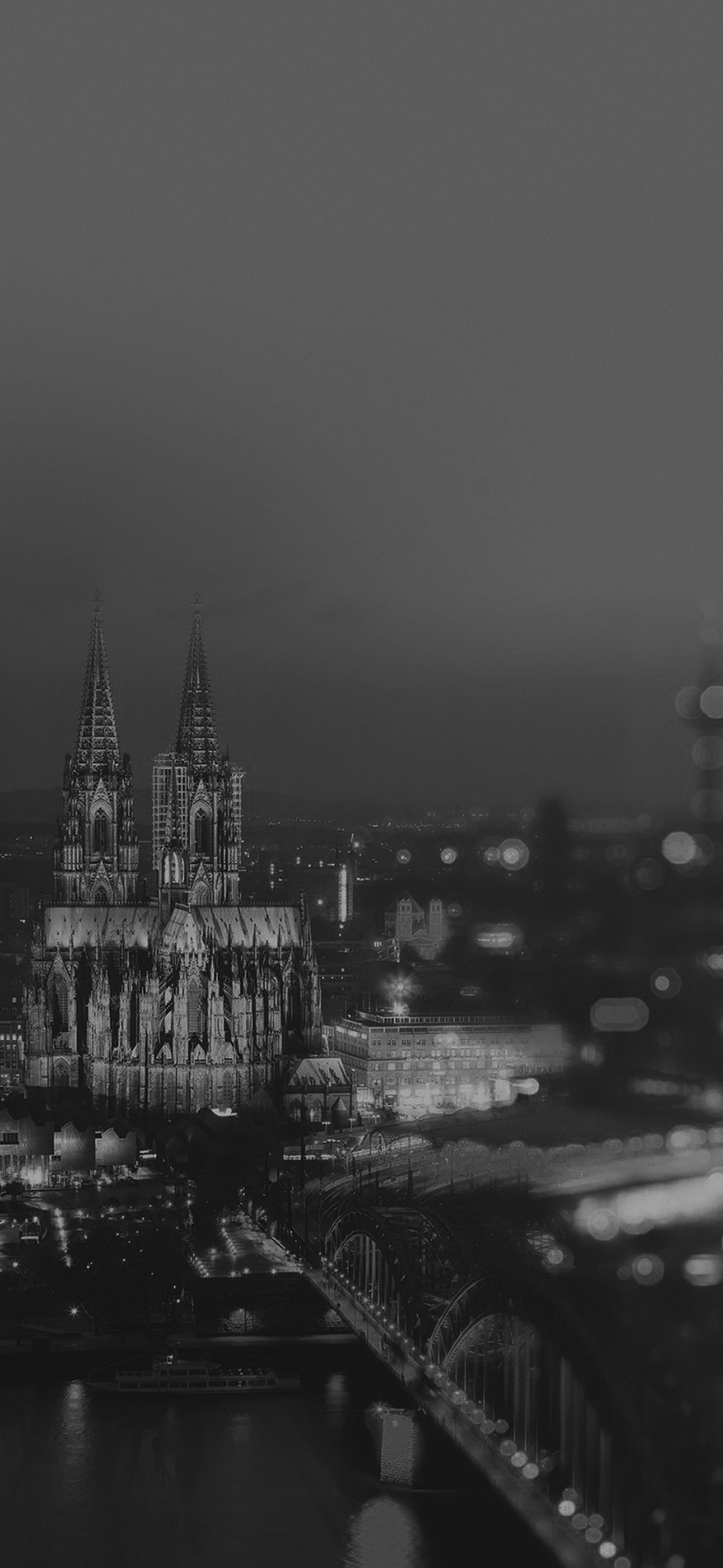 MJ22 Cologne Cathedral, Black and white, Hohenzollern Bridge, Stunning skyline, 1130x2440 HD Phone