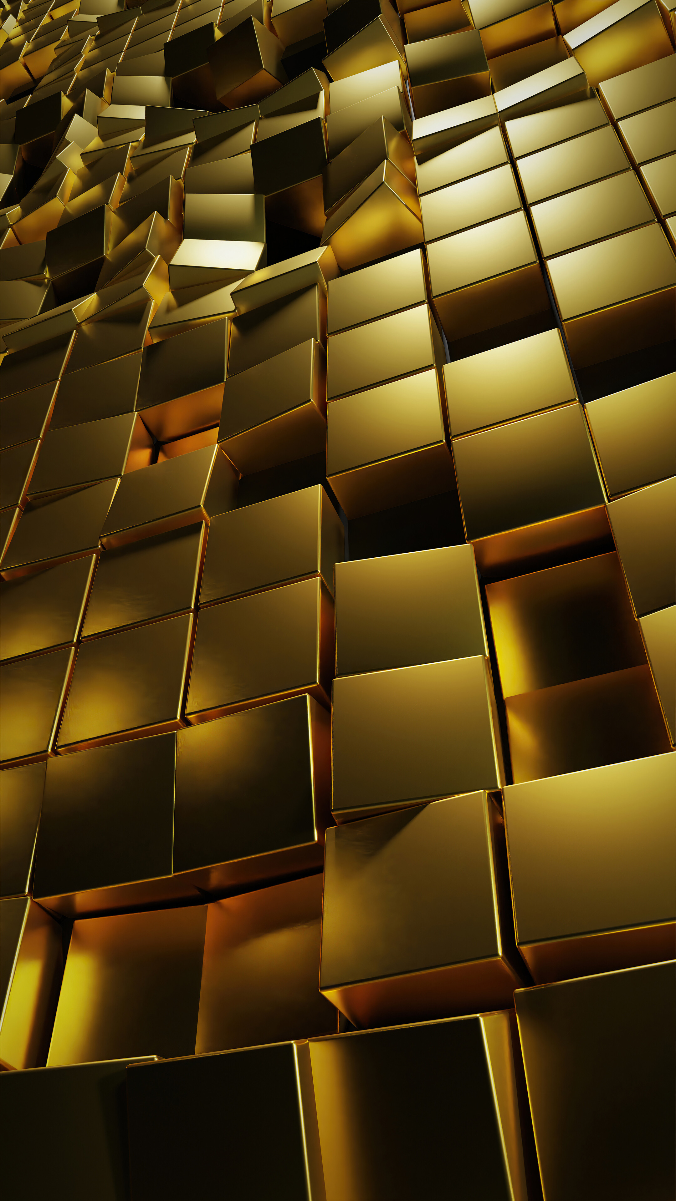 Gold: Gold 3d cubes, The structure made of metallic rectangular blocks, Gold bars. 2160x3840 4K Wallpaper.