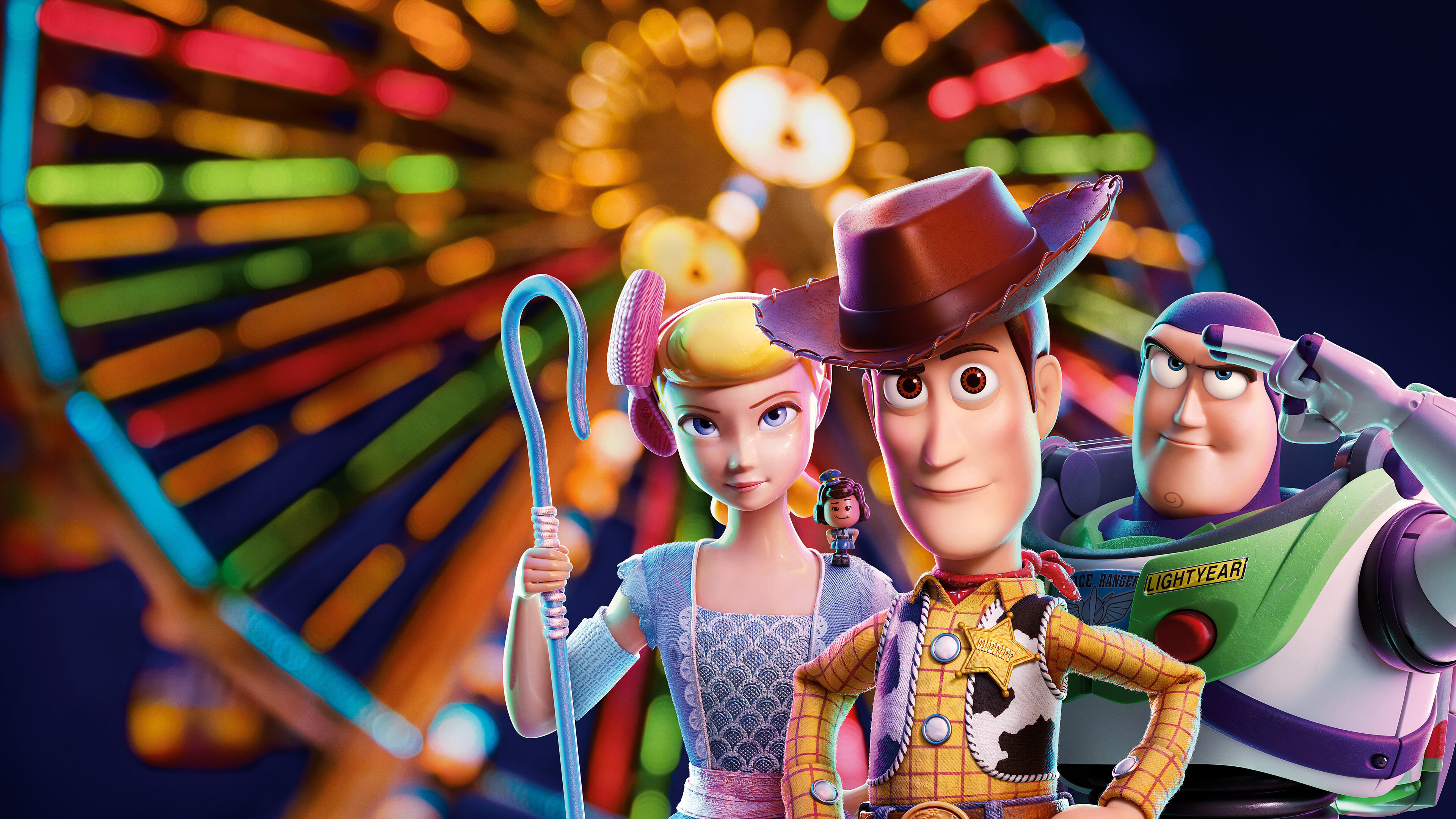 Toy Story 4 characters, Bo Peep, Woody, Buzz Lightyear, 3840x2160 4K Desktop