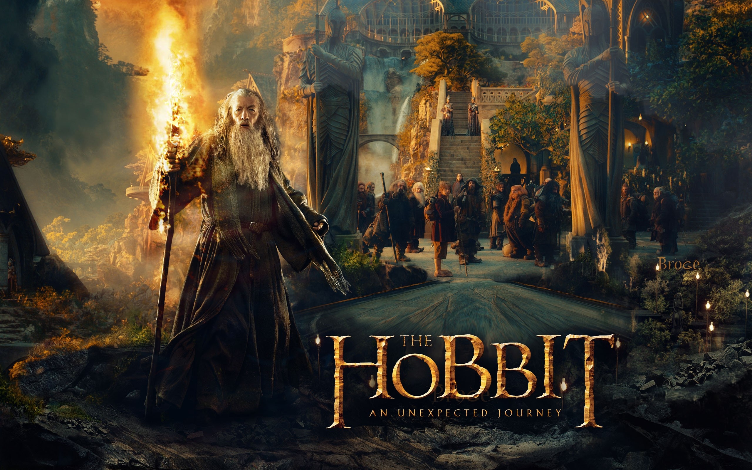 Rivendell, Gandalf and dwarfs, Movie statues, Desktop backgrounds, 2560x1600 HD Desktop